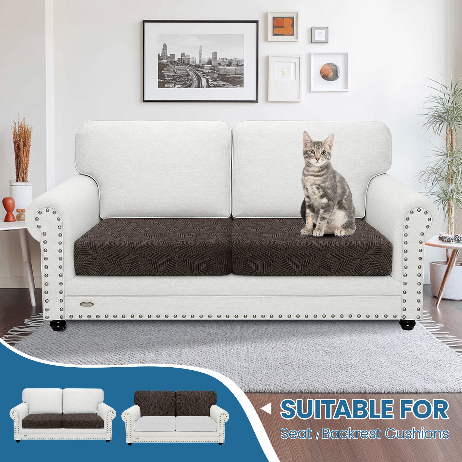 Ystyle 2 Piece Elastic Sofa Cushion Covers, Separate Sofa Seat Cushion Slipcovers, Universal Stretch Sofa Seat Protectors