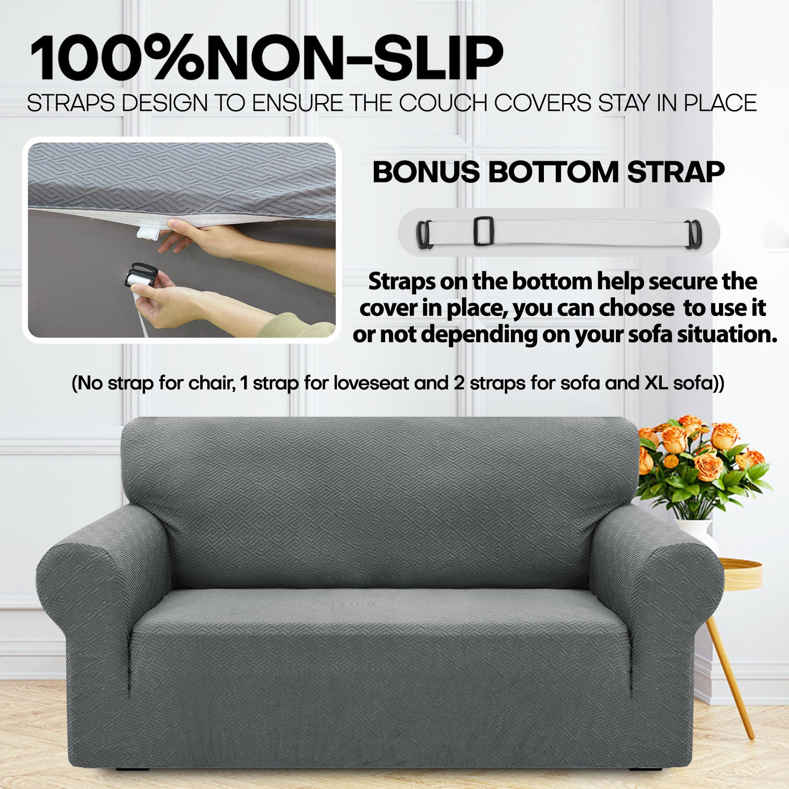 Copertura per divano a 3 posti YSTYLE Stretch con braccioli, motivo jacquard geometrico