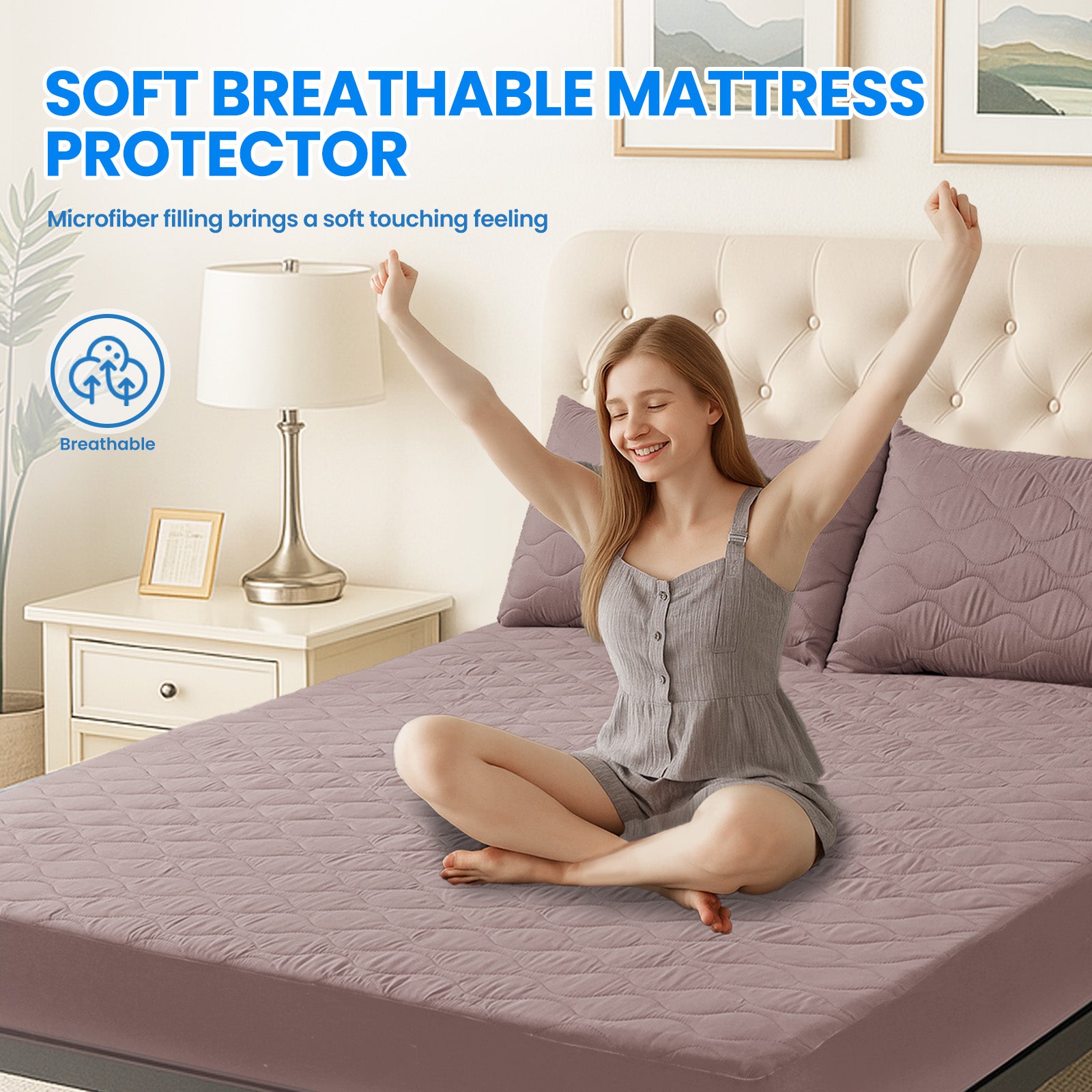 Waterproof Quilted Mattress Protector 90x200cm with Deep Pocket