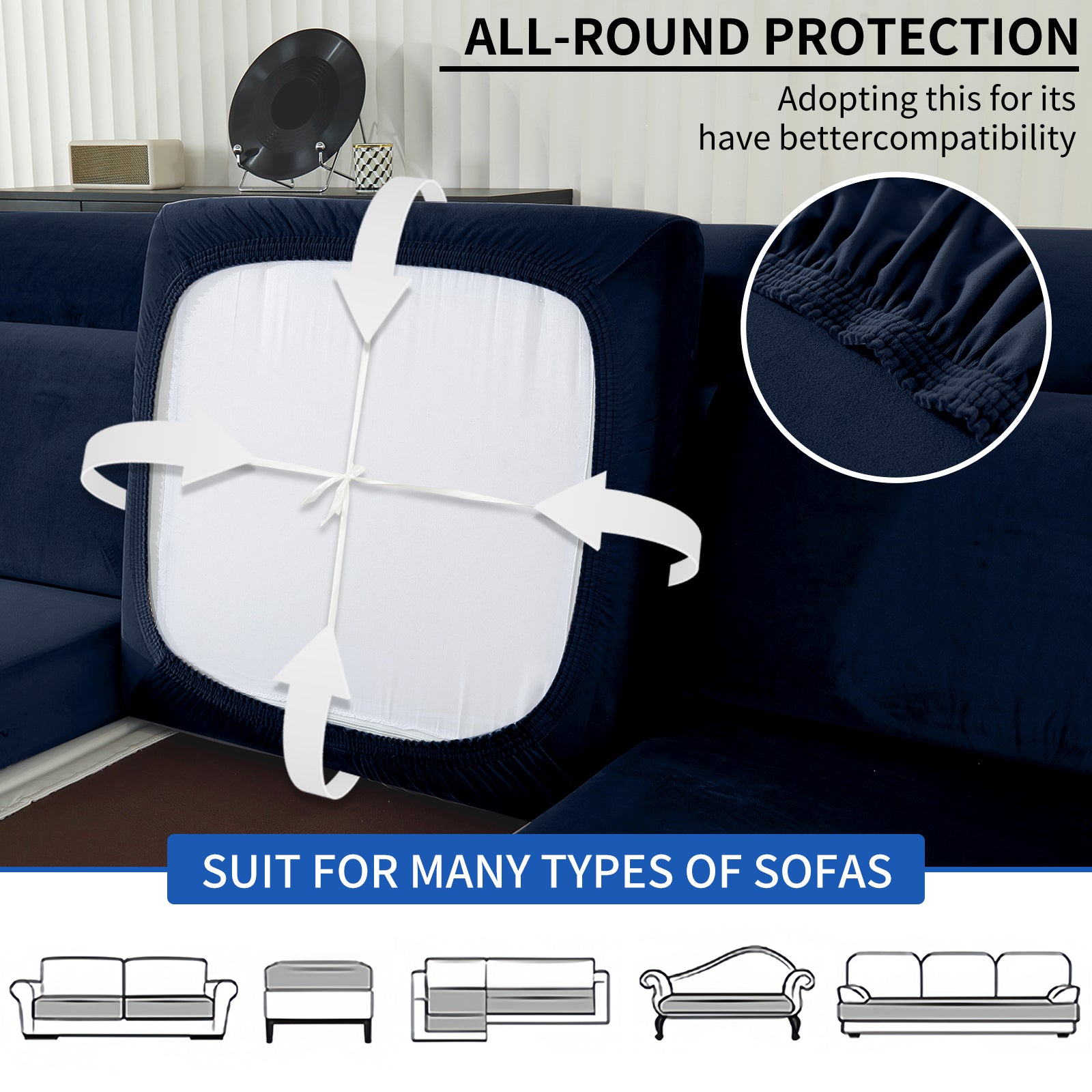 YSTYLE Velvet Stretch Sofa Seat Cover Large 1 Seater Anti Slip-YSTYLE