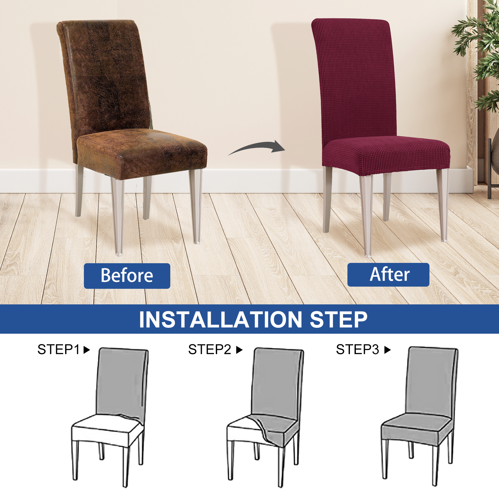 YSTYLE 6 Pieces Stretch Dining Chair Covers Jacquard Pattern