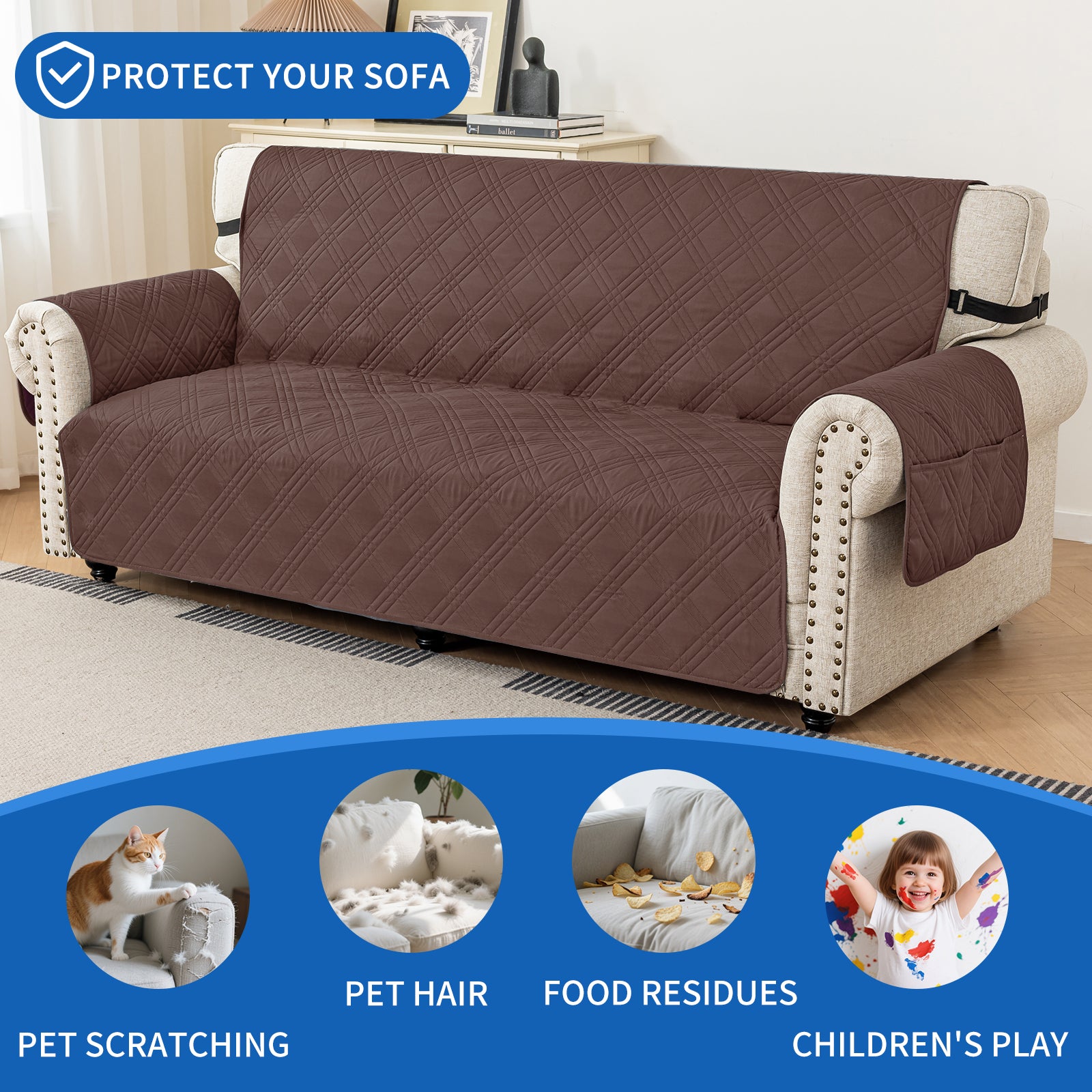 Ystyle Reversible 4 Seater Sofa Cover with Armrests Anti-Slip-YSTYLE