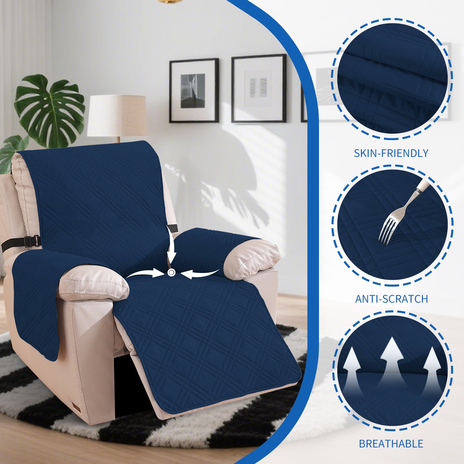 YSTYLE Reversible Reclining Armchair Cover with Armrests Anti Scratch-YSTYLE