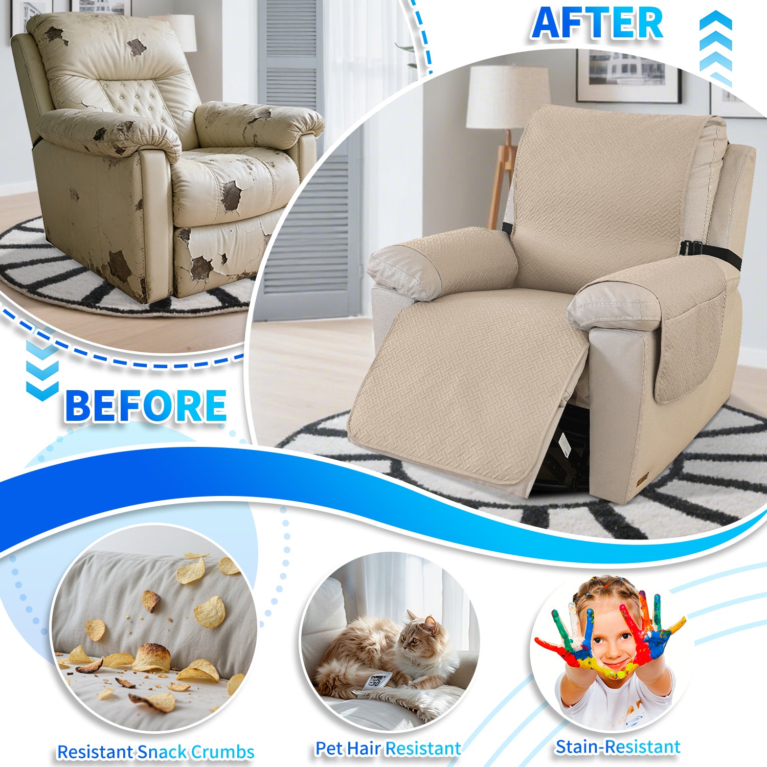 imperméable Armchair couverture with antidérapant Back and Side Pockets