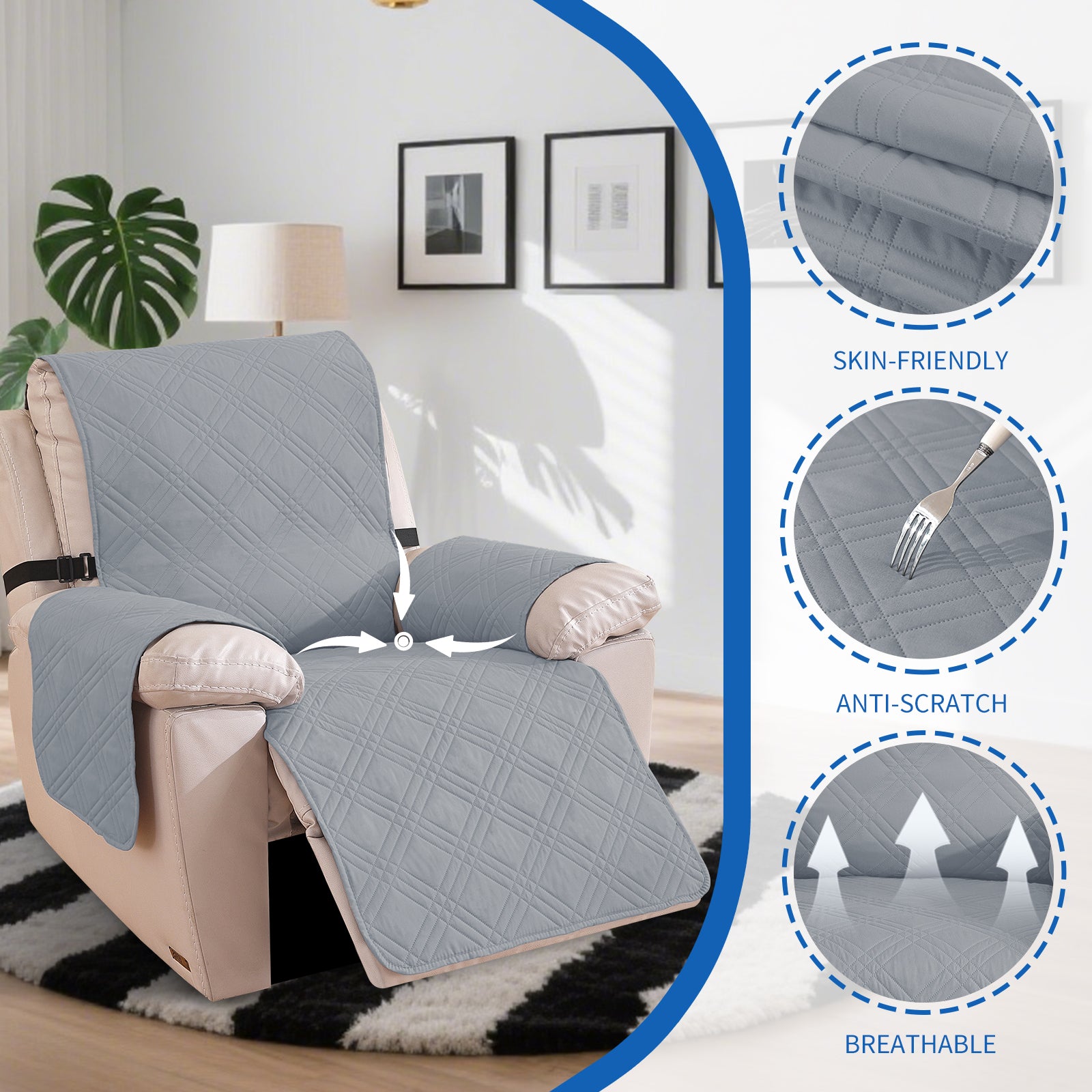 YSTYLE Reversible Reclining Armchair Cover with Armrests Anti Scratch-YSTYLE