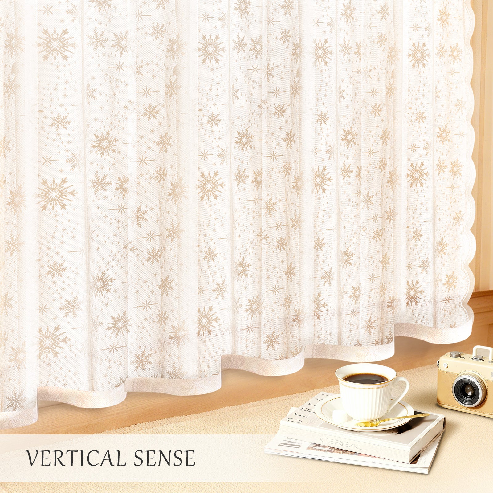 Ystyle 2 Panels Set, Semi-Sheer Indoor Curtains, 70x120cm, Classic Snowflake Pattern Lace Voile Curtains with Rod Pocket