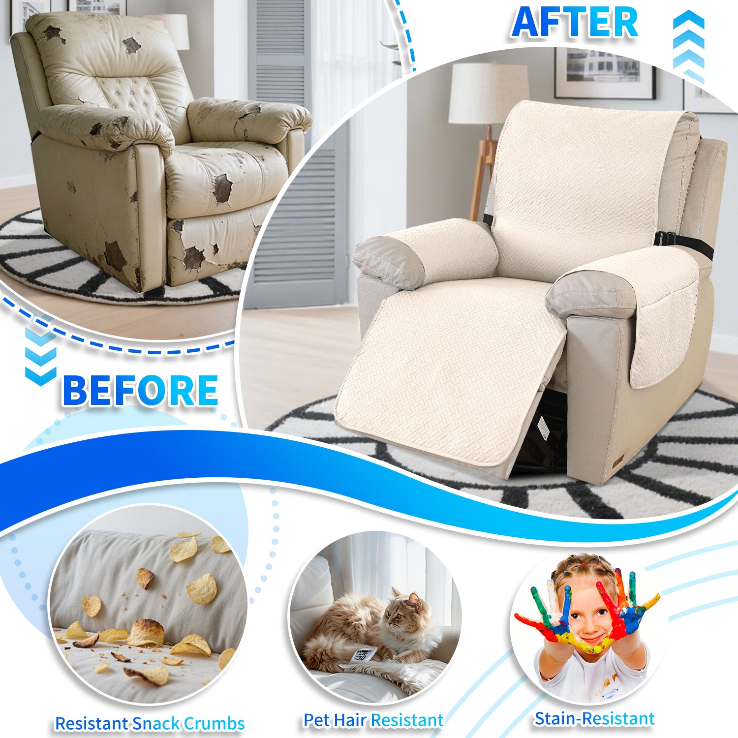 imperméable Armchair couverture with antidérapant Back and Side Pockets