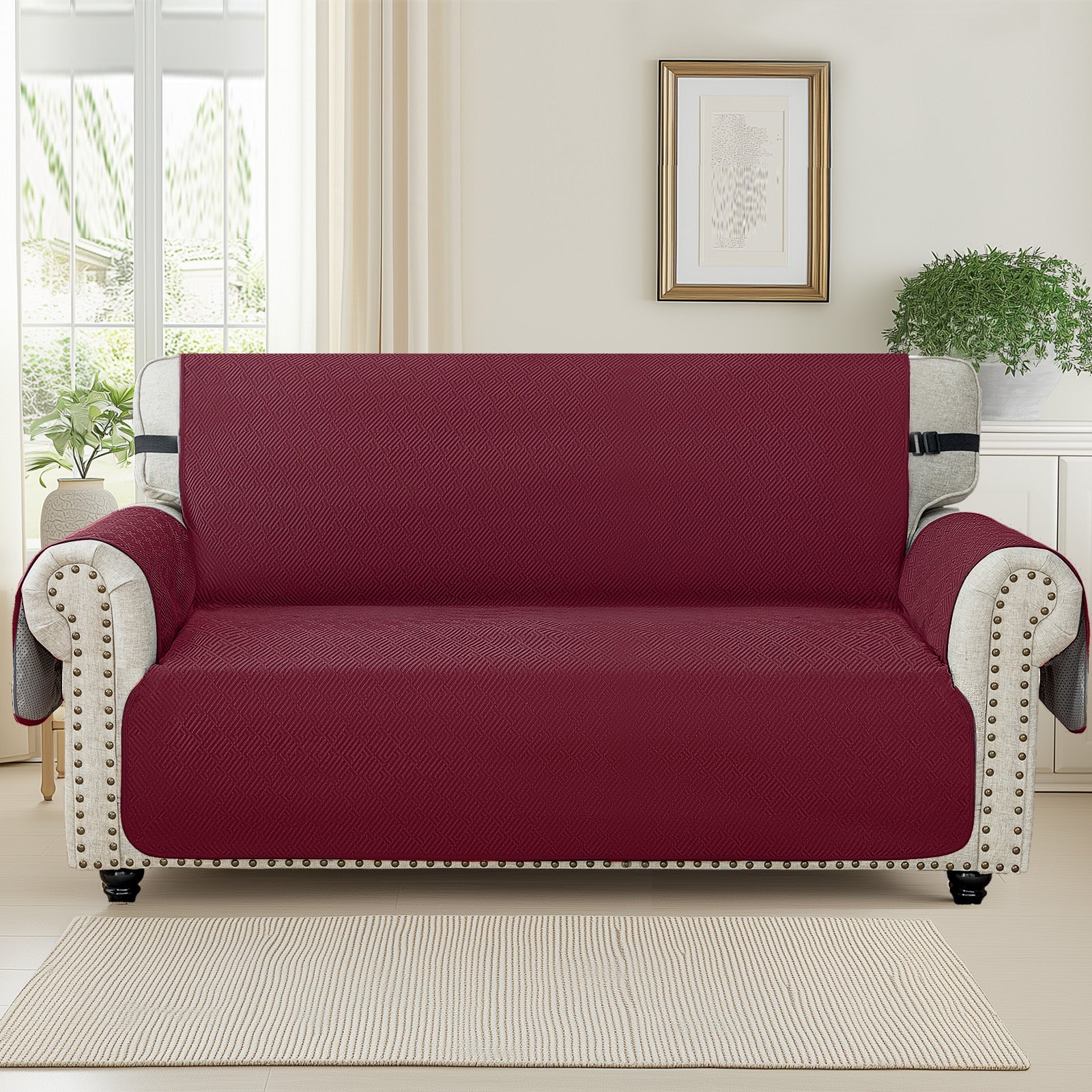 2 Seater Sofa Cover with Armrests in Scratch-Resistant Non-Slip Fabric