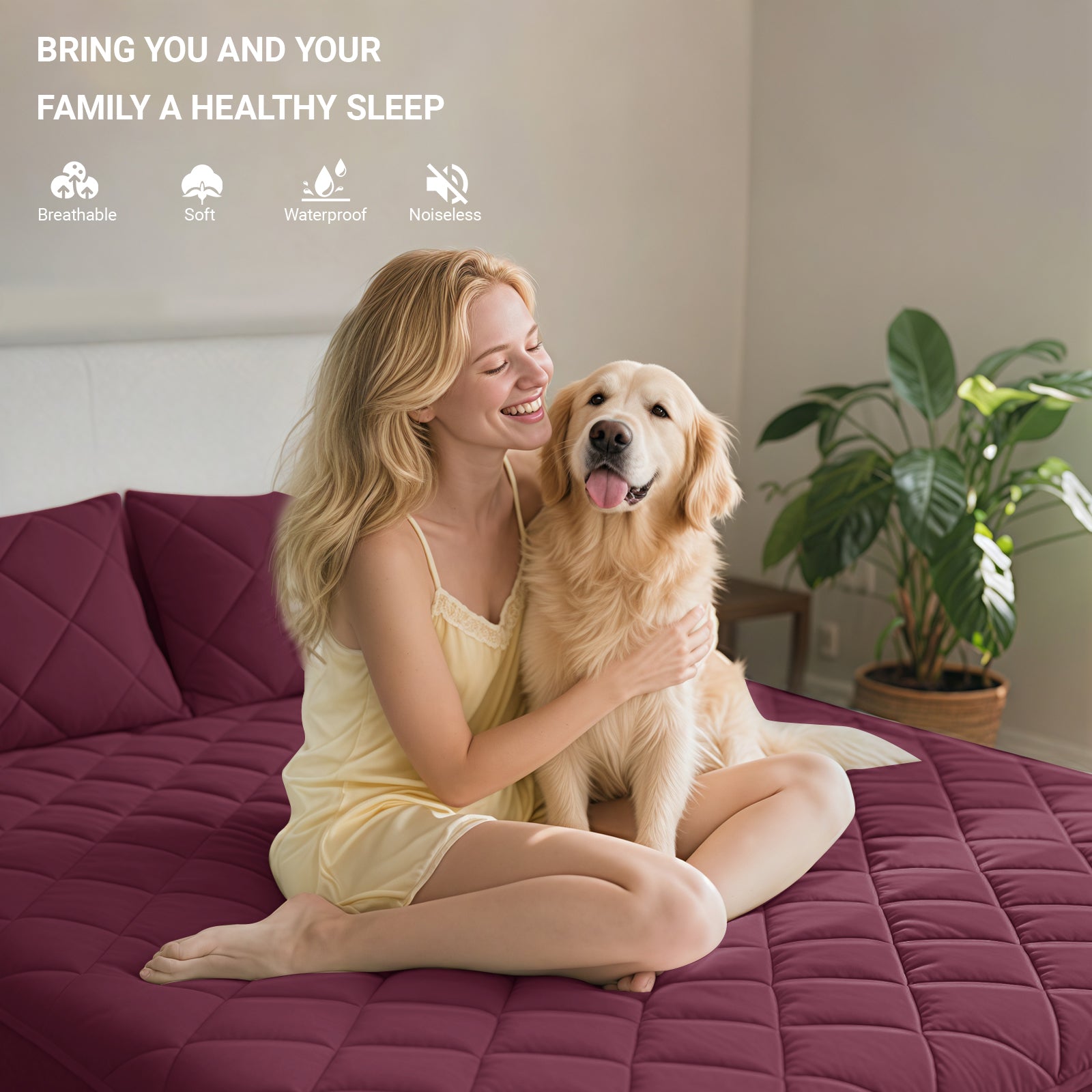 Waterproof Quilted Mattress Protector with Deep Pocket Elastic Fit