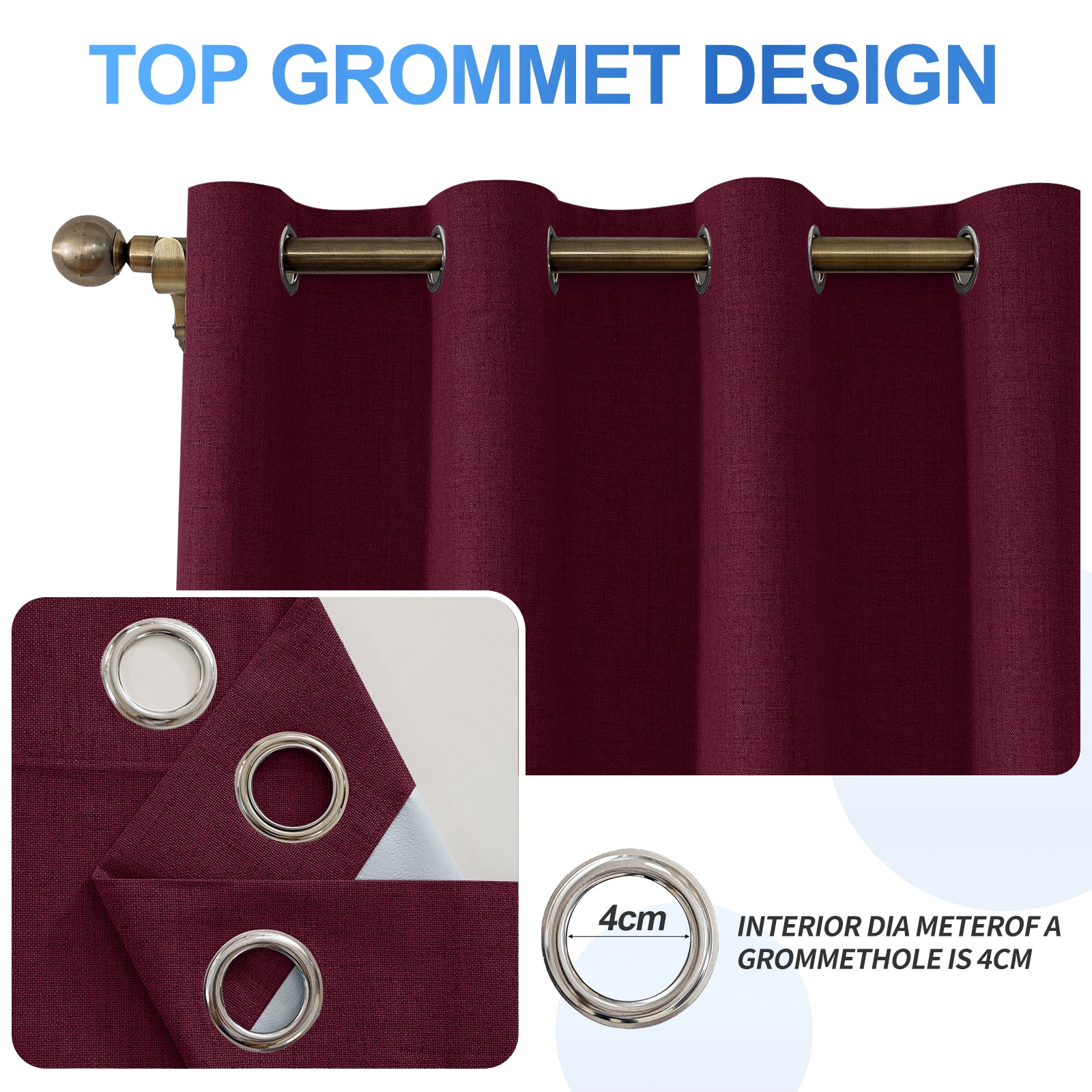 2 Pieces 100% Blackout Linen Curtains 140x175 cm Thermal