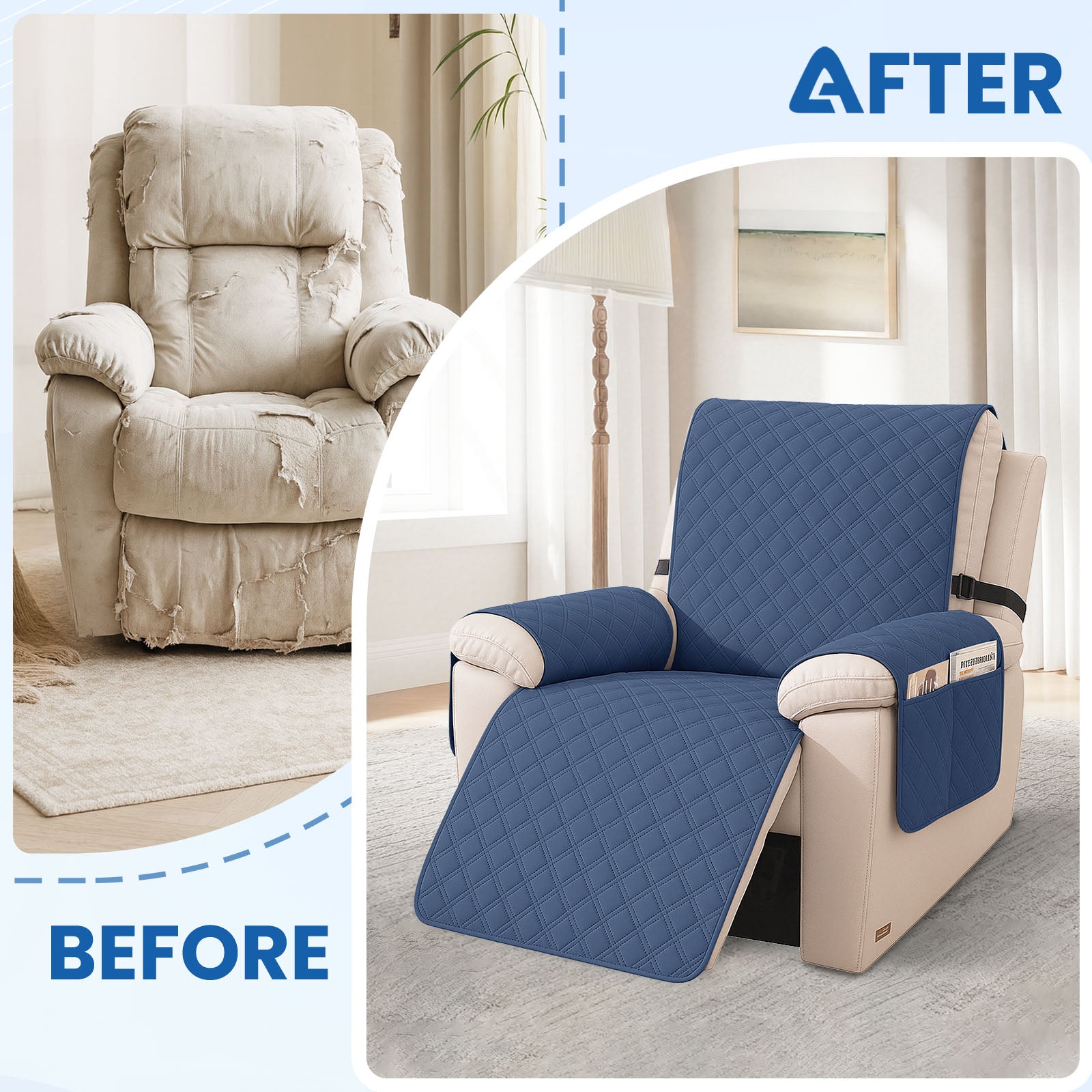 YSTYLE Waterproof Armchair Cover with Pockets and Non Slip Backing-YSTYLE