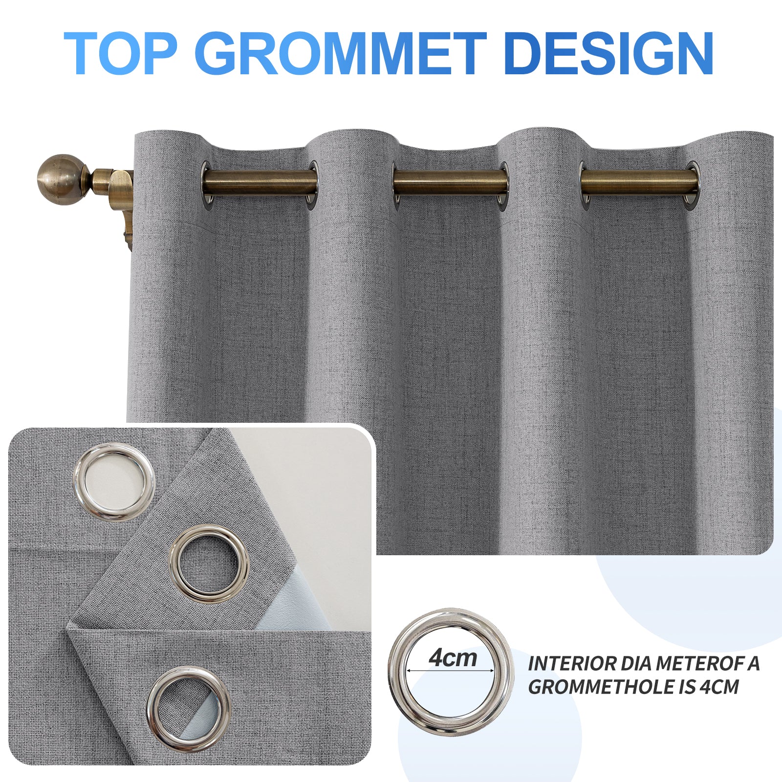 2 Pieces 100% Blackout Linen Curtains 140x175 cm Thermal