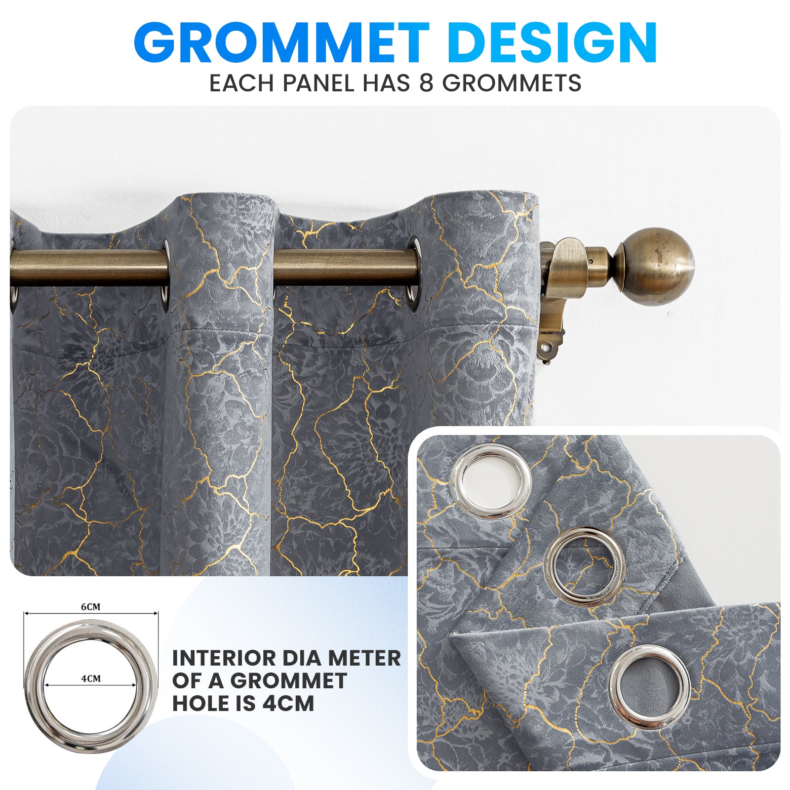 Ystyle 2 Stück Samt Blackout Vorhänge 117x137 cm Gold Druck