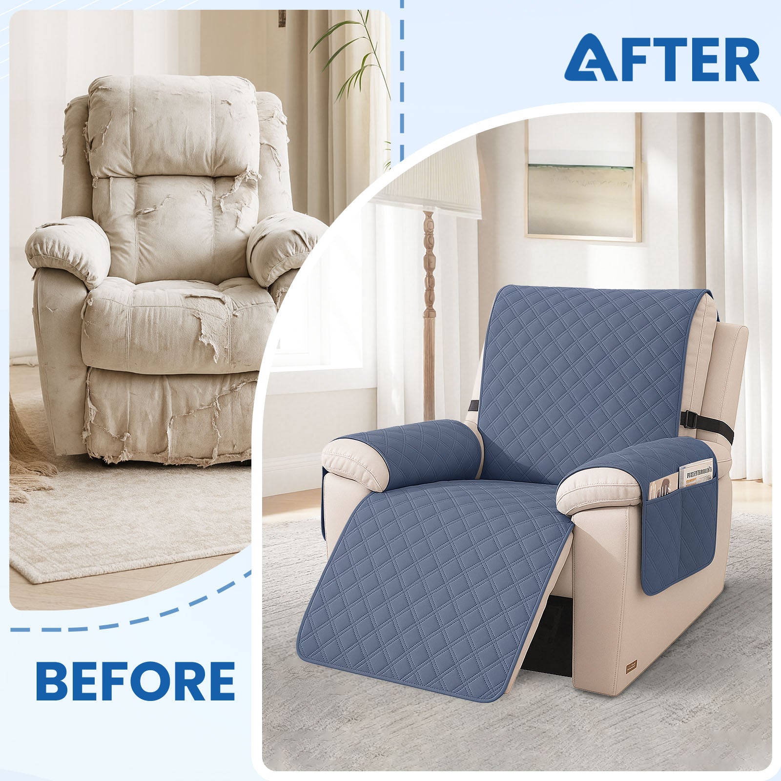 YSTYLE Waterproof Armchair Cover with Pockets and Non Slip Backing-YSTYLE