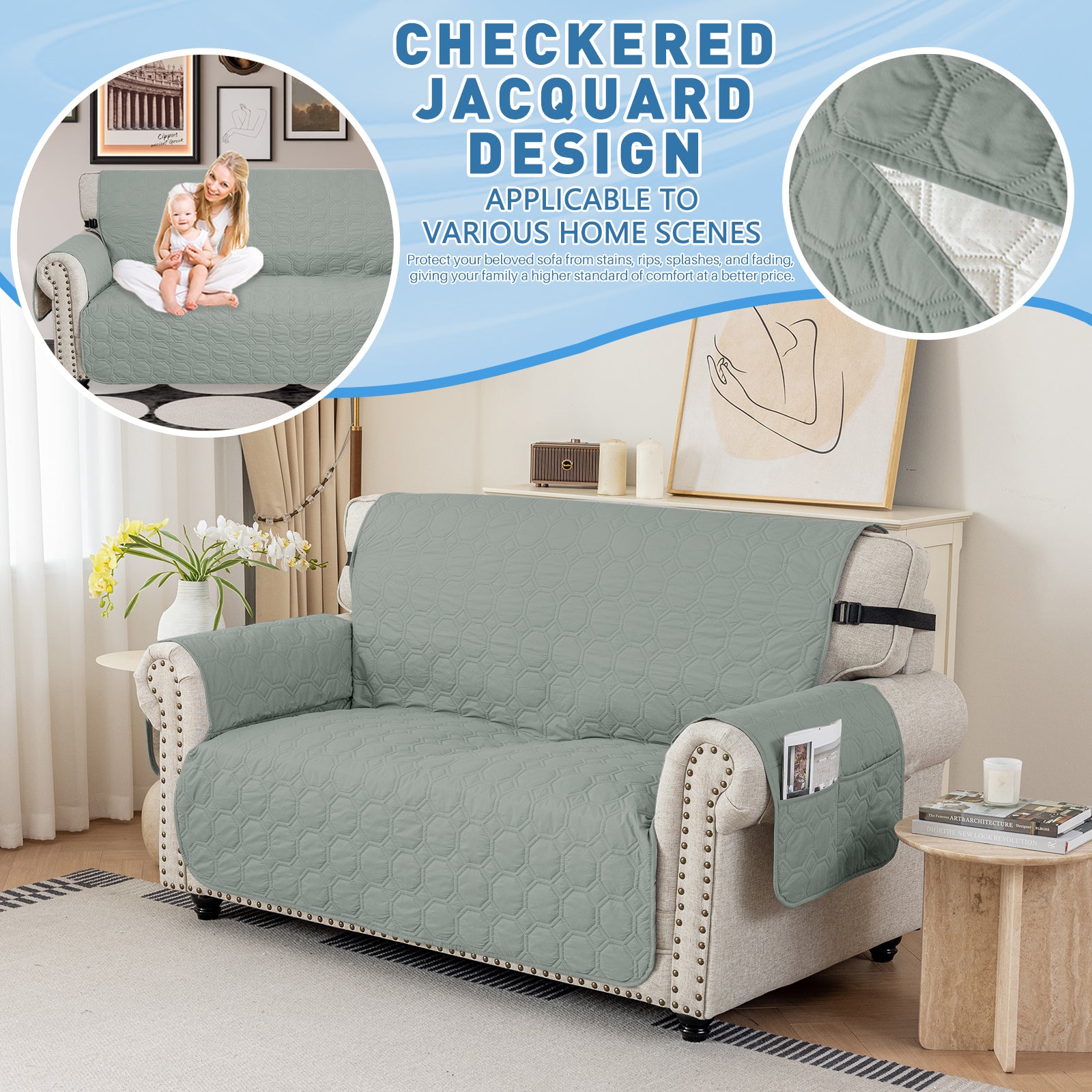 Copertura per divano impermeabile YSTYLE per 3 posti con braccioli, antiscivolo