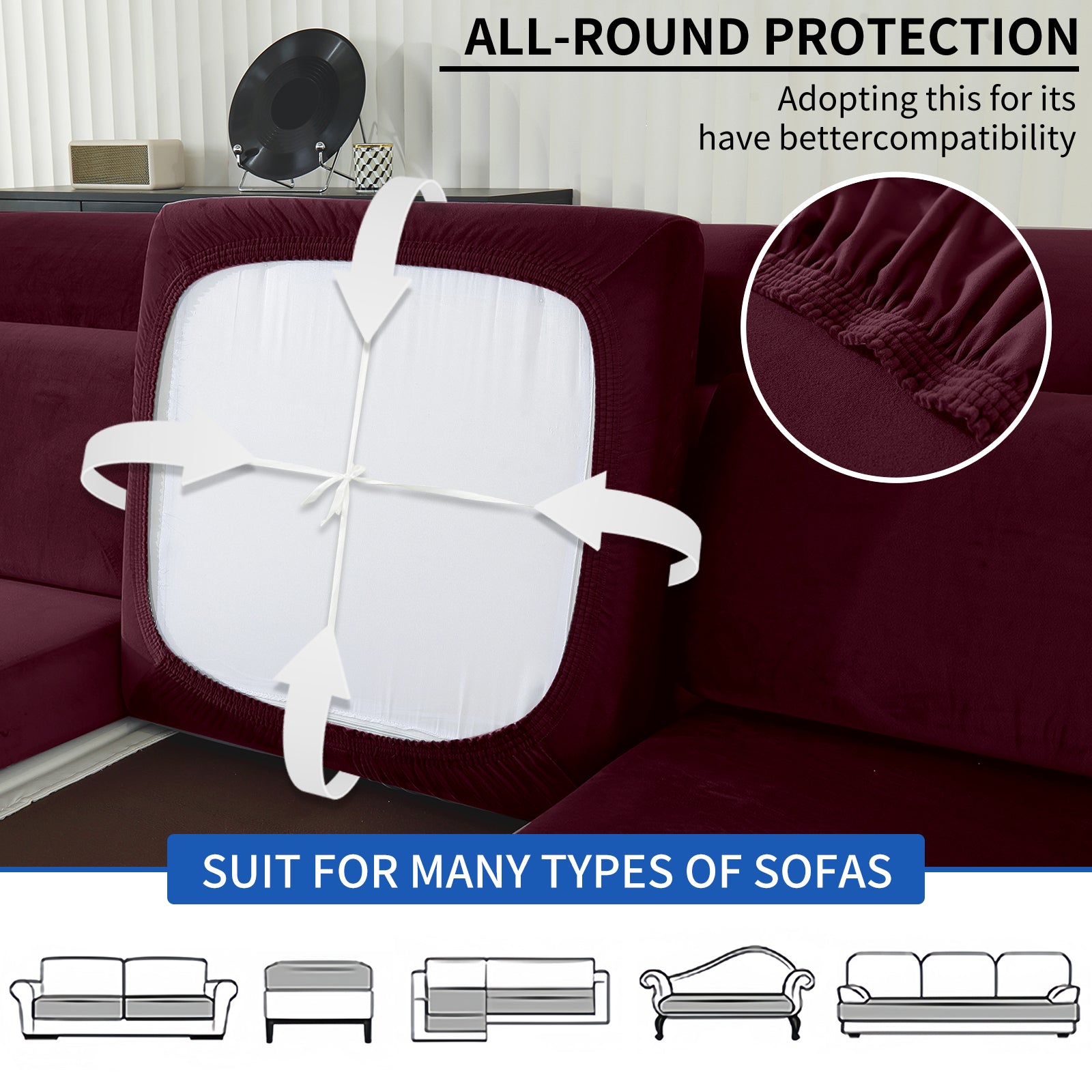 YSTYLE Samt-Stretch-Sofaschoner 2-sitzig Anti-Rutsch