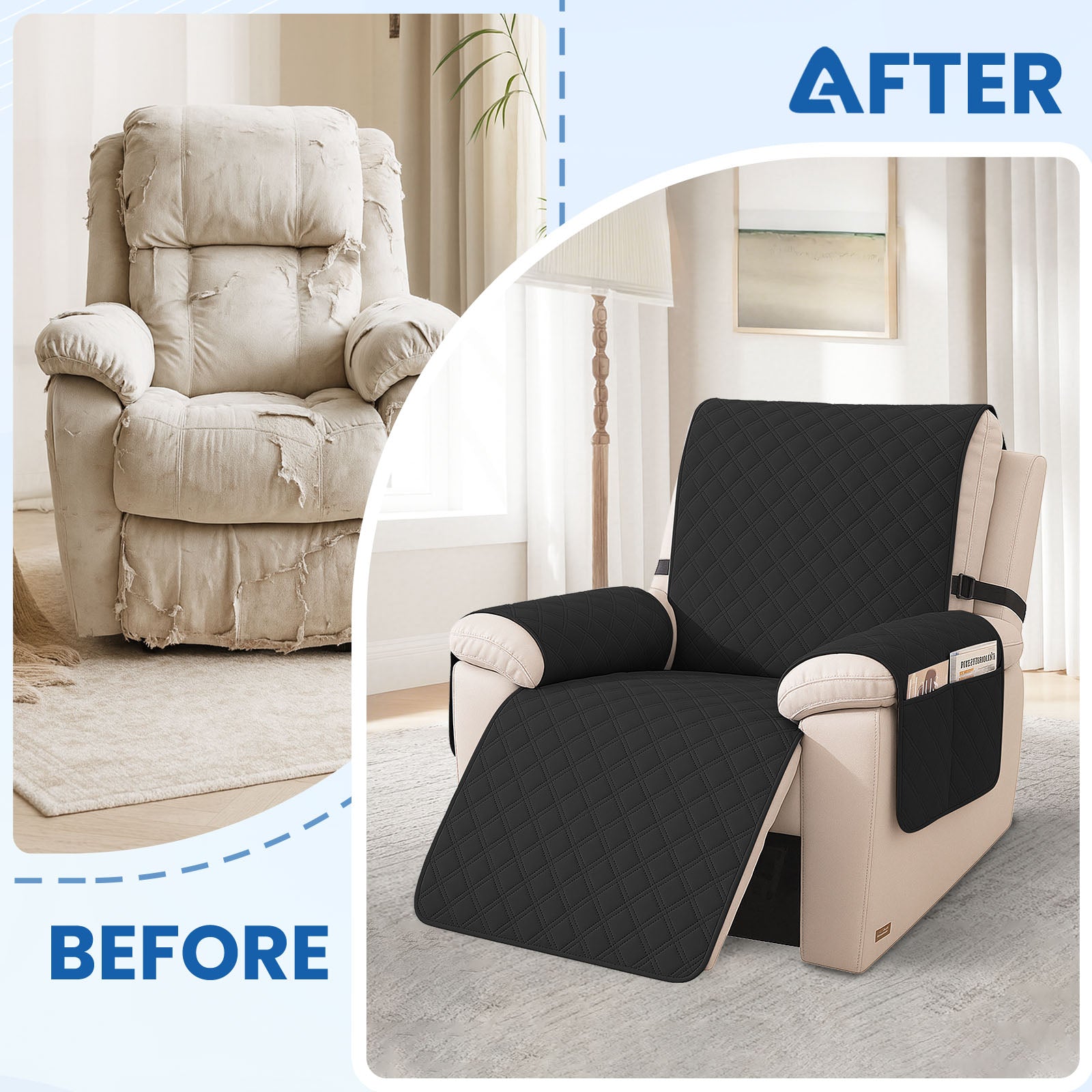 YSTYLE Waterproof Armchair Cover with Pockets and Non Slip Backing-YSTYLE