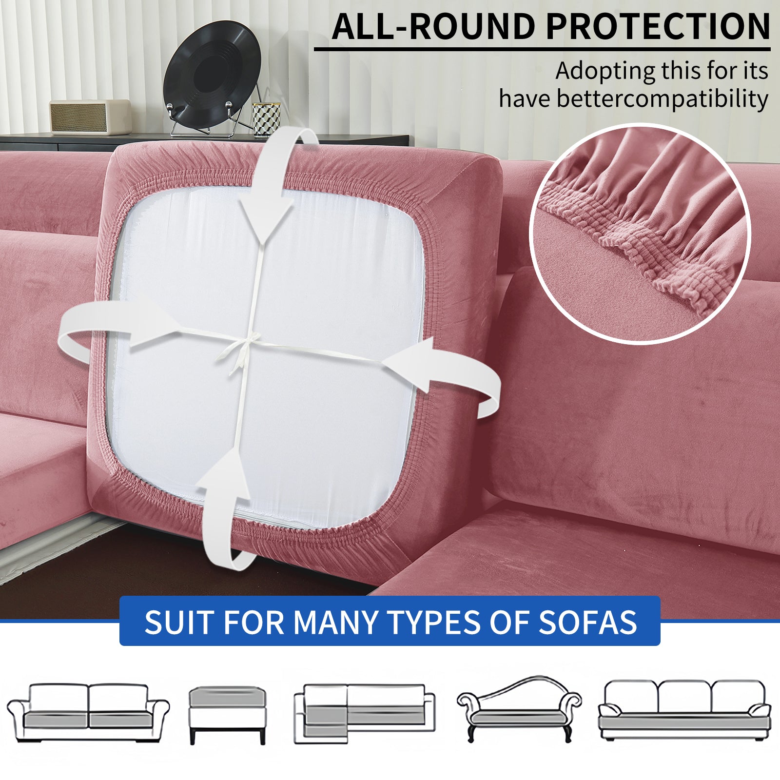 YSTYLE Housse de siège de canapé en velours extensible 2 places Anti-dérapant