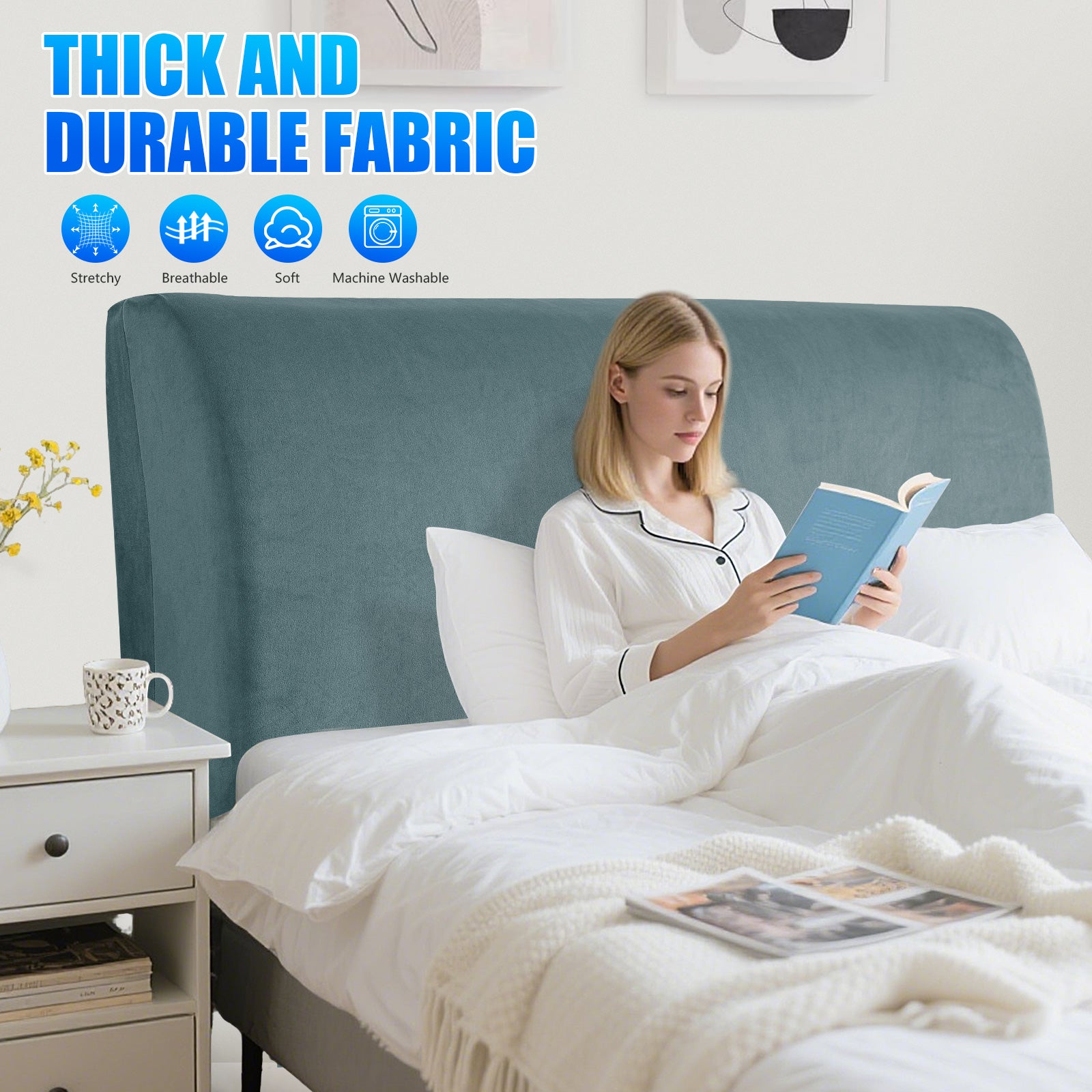 Ystyle 180cm Velvet Headboard Cover, Elastic Slipcover for Bed Headboard, Solid Color Washable Headboard Protector for Single/Double Beds