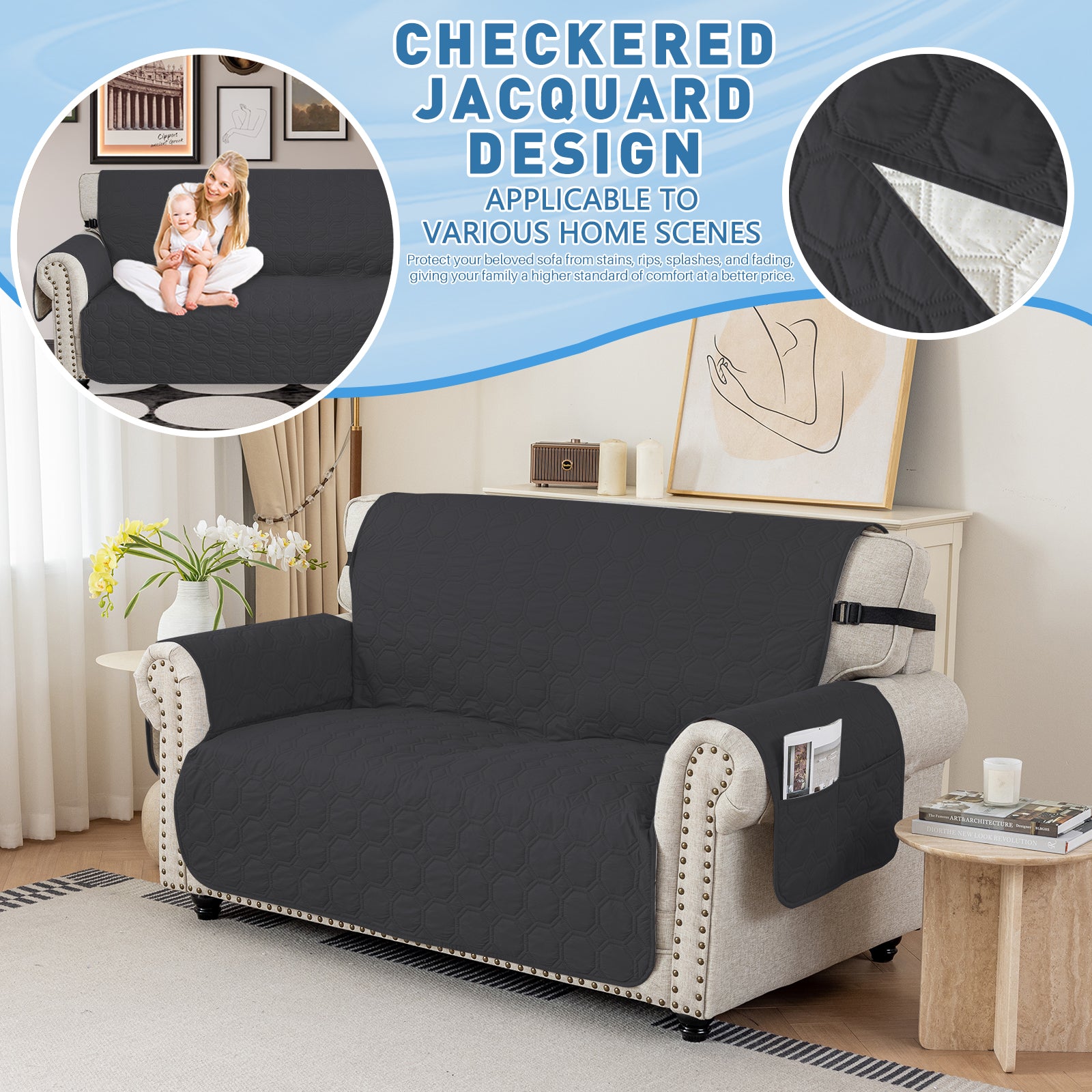 YSTYLE imperméable 2 Seater canapé couverture with accoudoirs antidérapant