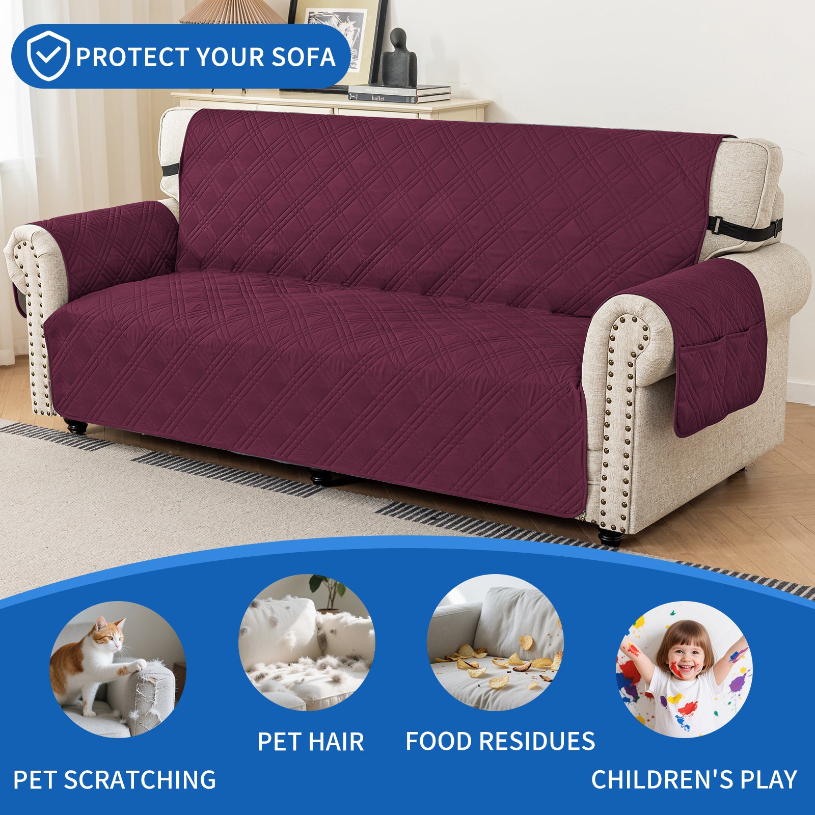 Ystyle Reversible 4 Seater Sofa Cover with Armrests Anti-Slip-YSTYLE