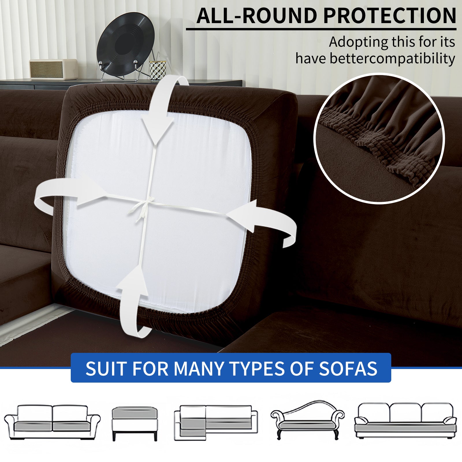 YSTYLE Samt-Stretch-Sofaschoner 1-sitzig Anti-Rutsch