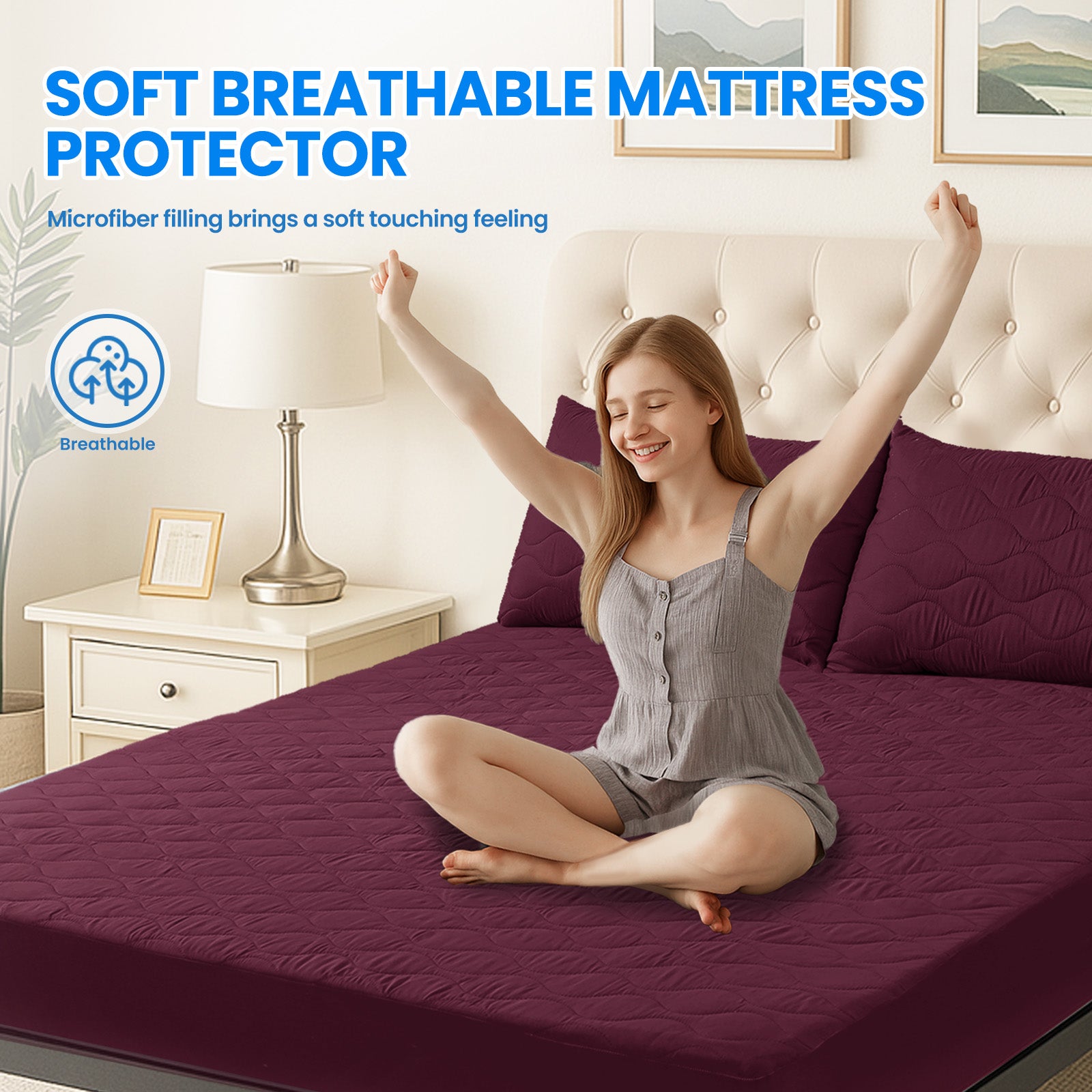 Waterproof Quilted Mattress Protector 90x200cm with Deep Pocket
