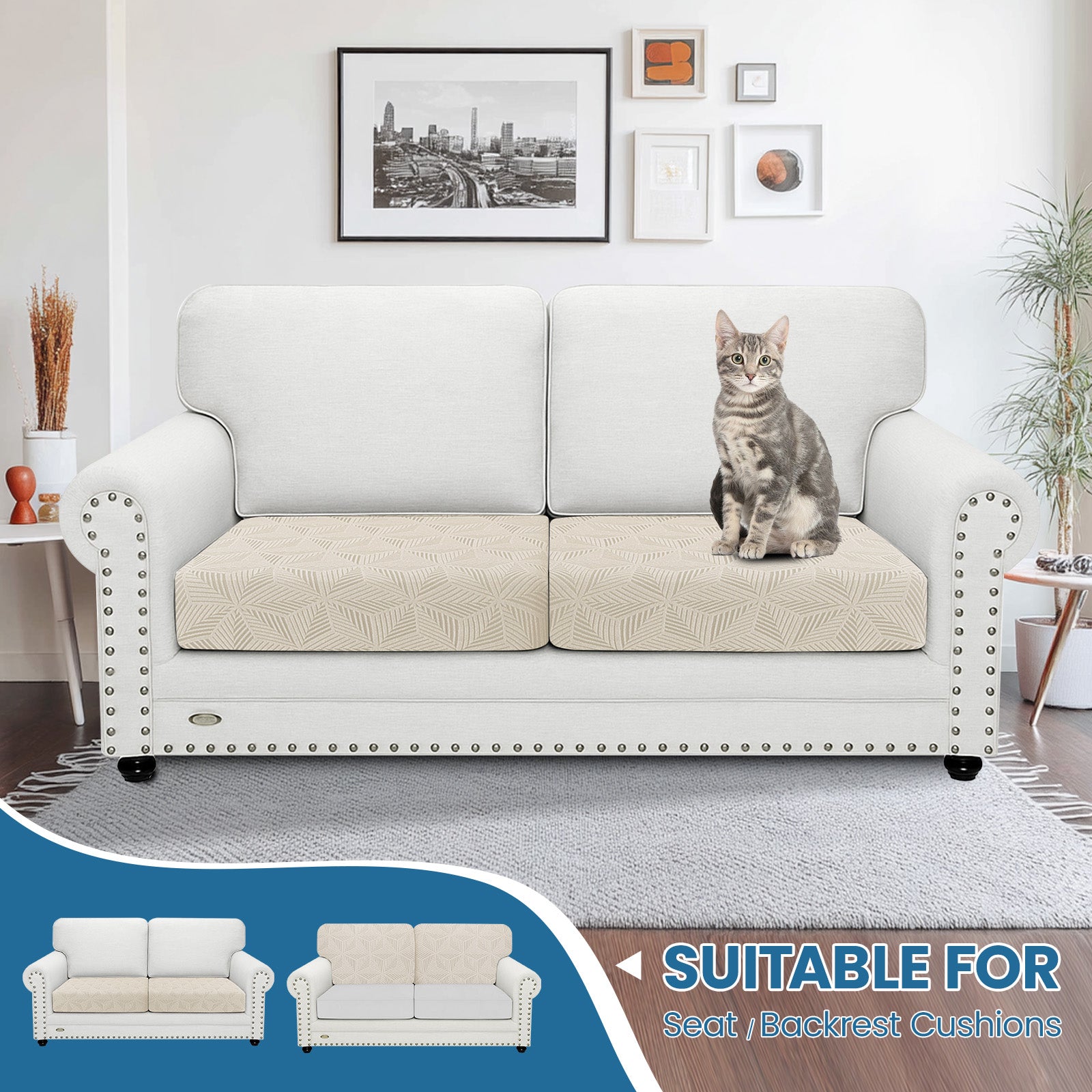 Ystyle 2 Piece Stretch Sofa Seat Cover 1 Seater Anti Slip Geometric-YSTYLE