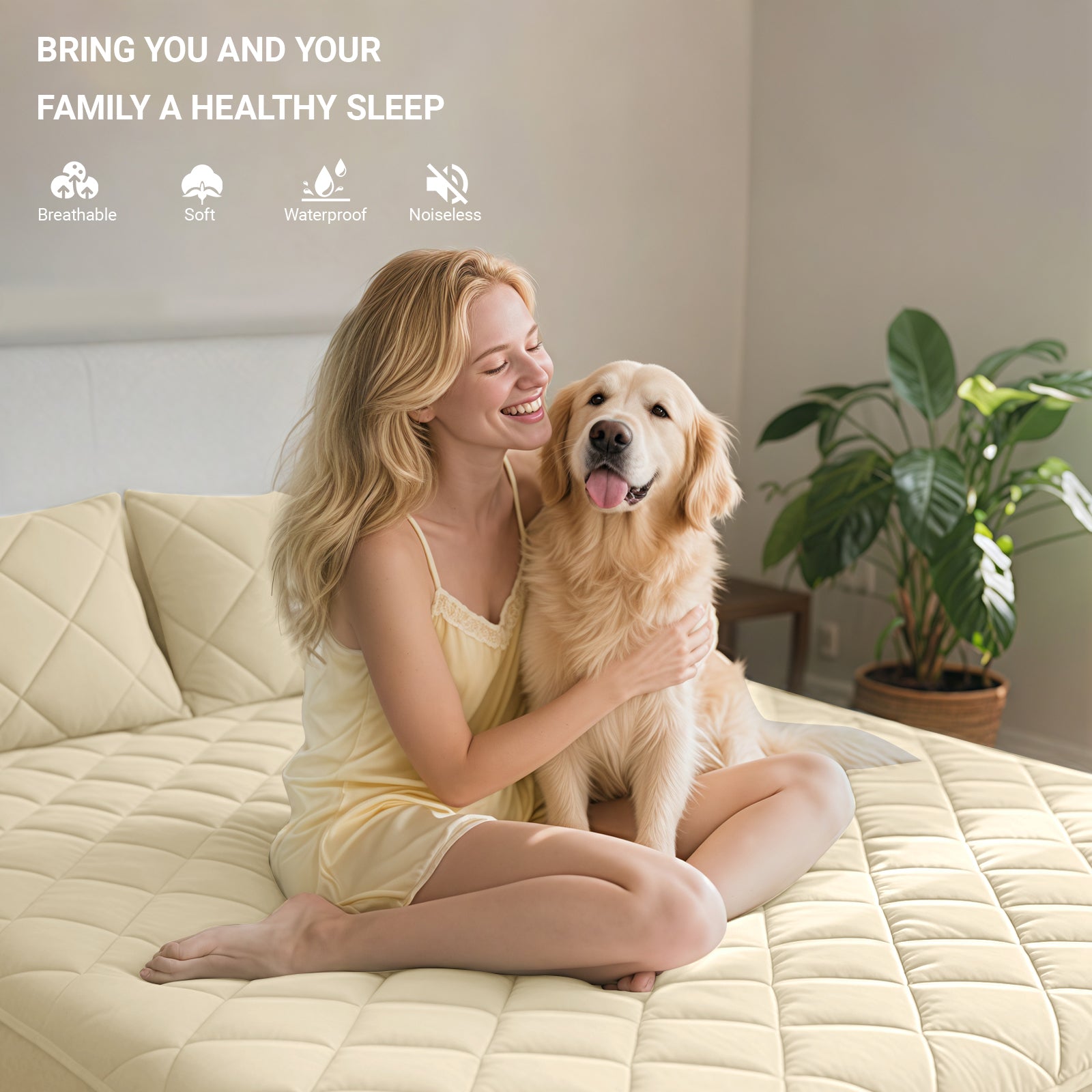 Waterproof Quilted Mattress Protector with Deep Pocket Elastic Fit