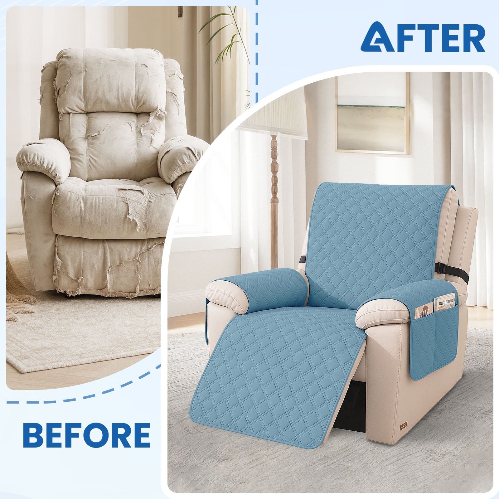 YSTYLE Waterproof Armchair Cover with Pockets and Non Slip Backing-YSTYLE