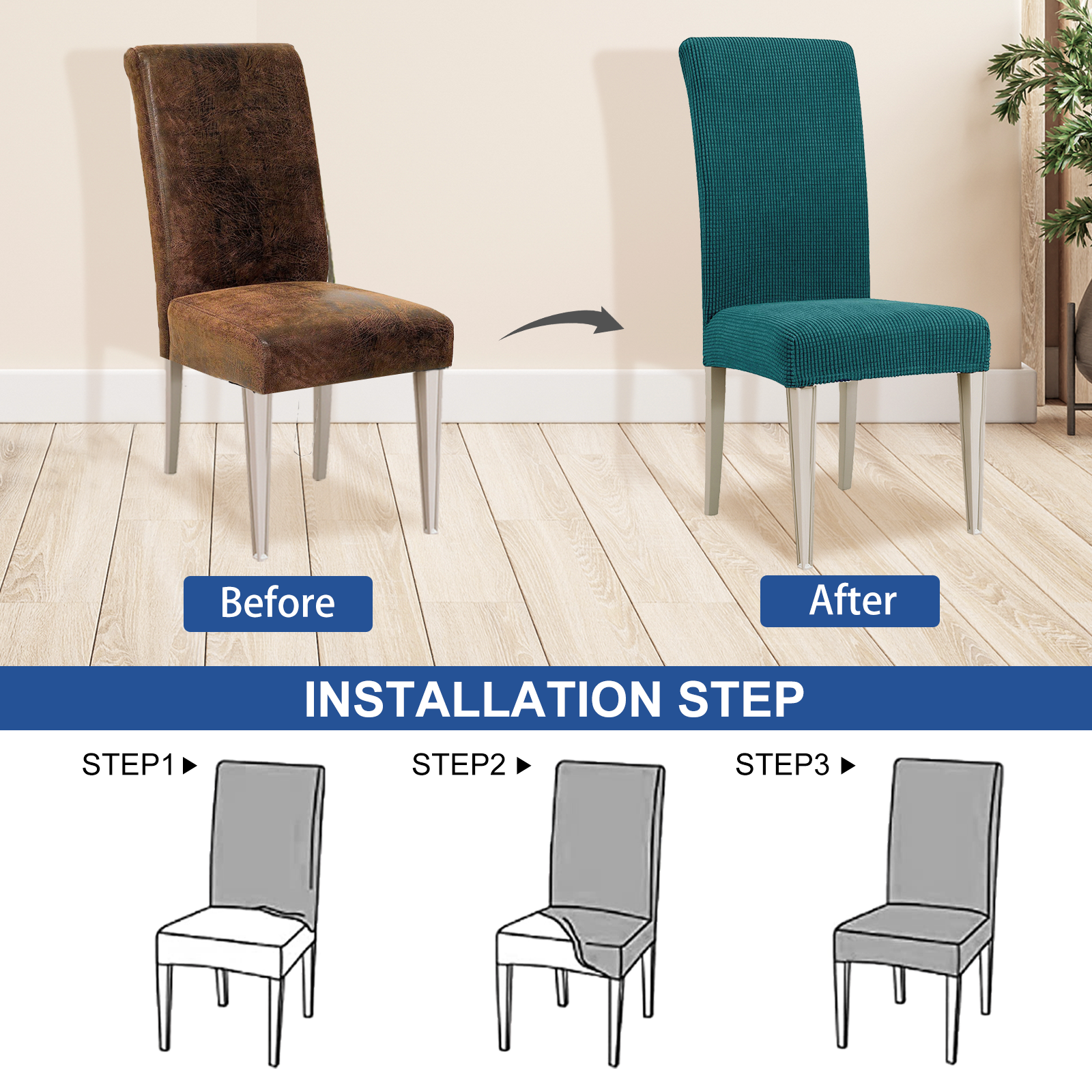 YSTYLE 6 Pieces Stretch Dining Chair Covers Jacquard Pattern