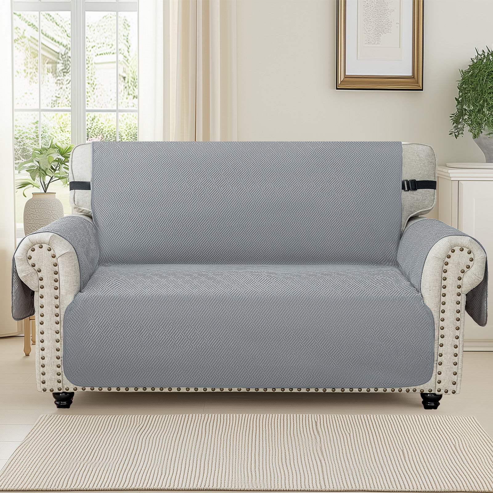 YSTYLE 3 Seater Sofa Cover with Armrests Geometric Pattern Anti Slip-YSTYLE