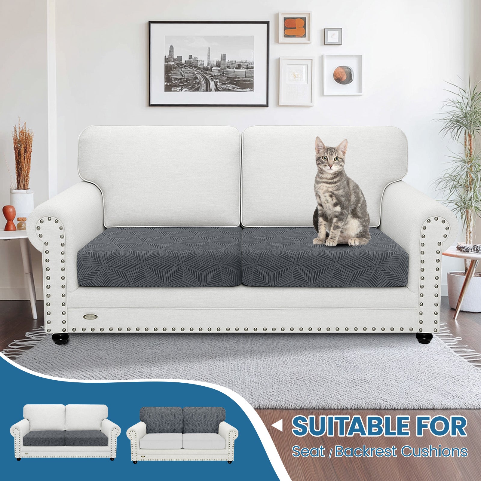 Ystyle 2 Piece Elastic Sofa Cushion Covers, Separate Sofa Seat Cushion Slipcovers, Universal Stretch Sofa Seat Protectors