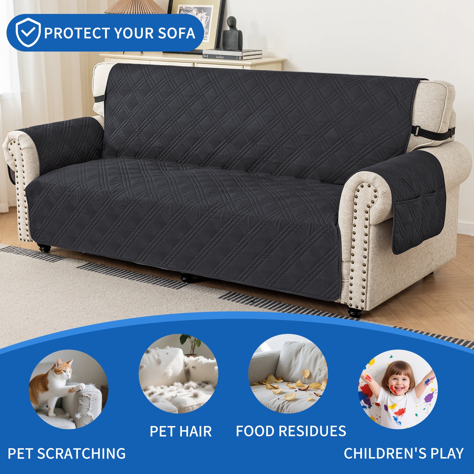 Ystyle Reversible 4 Seater Sofa Cover with Armrests Anti-Slip-YSTYLE