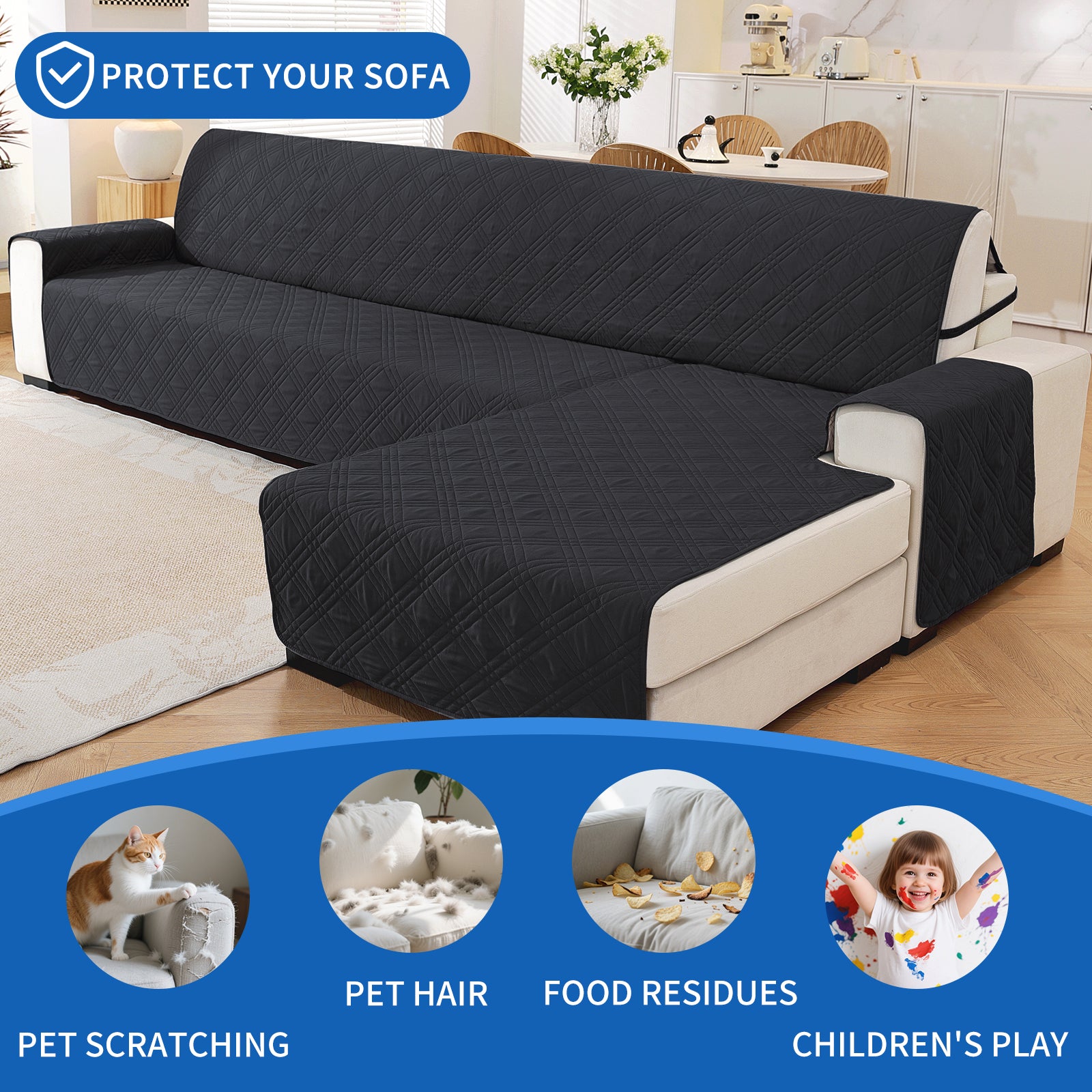 YSTYLE Reversible 4 Seater Corner Sofa Cover Quilted Anti Slip-YSTYLE