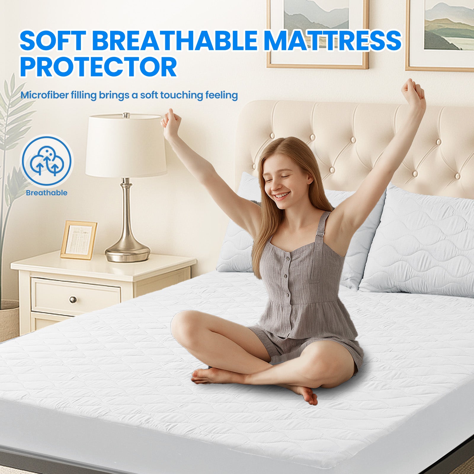 Waterproof Quilted Mattress Protector 90x200cm with Deep Pocket