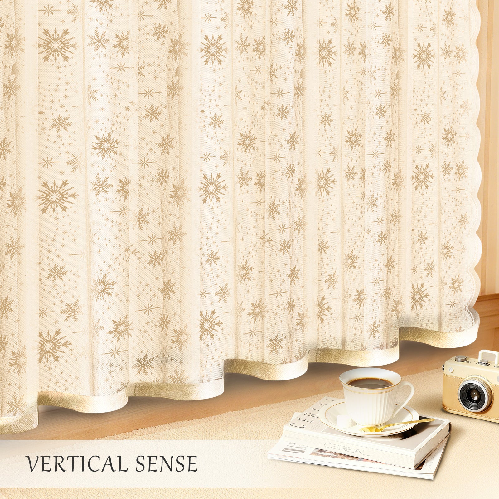 Ystyle 2 Panels Set, Semi-Sheer Indoor Curtains, 70x120cm, Classic Snowflake Pattern Lace Voile Curtains with Rod Pocket