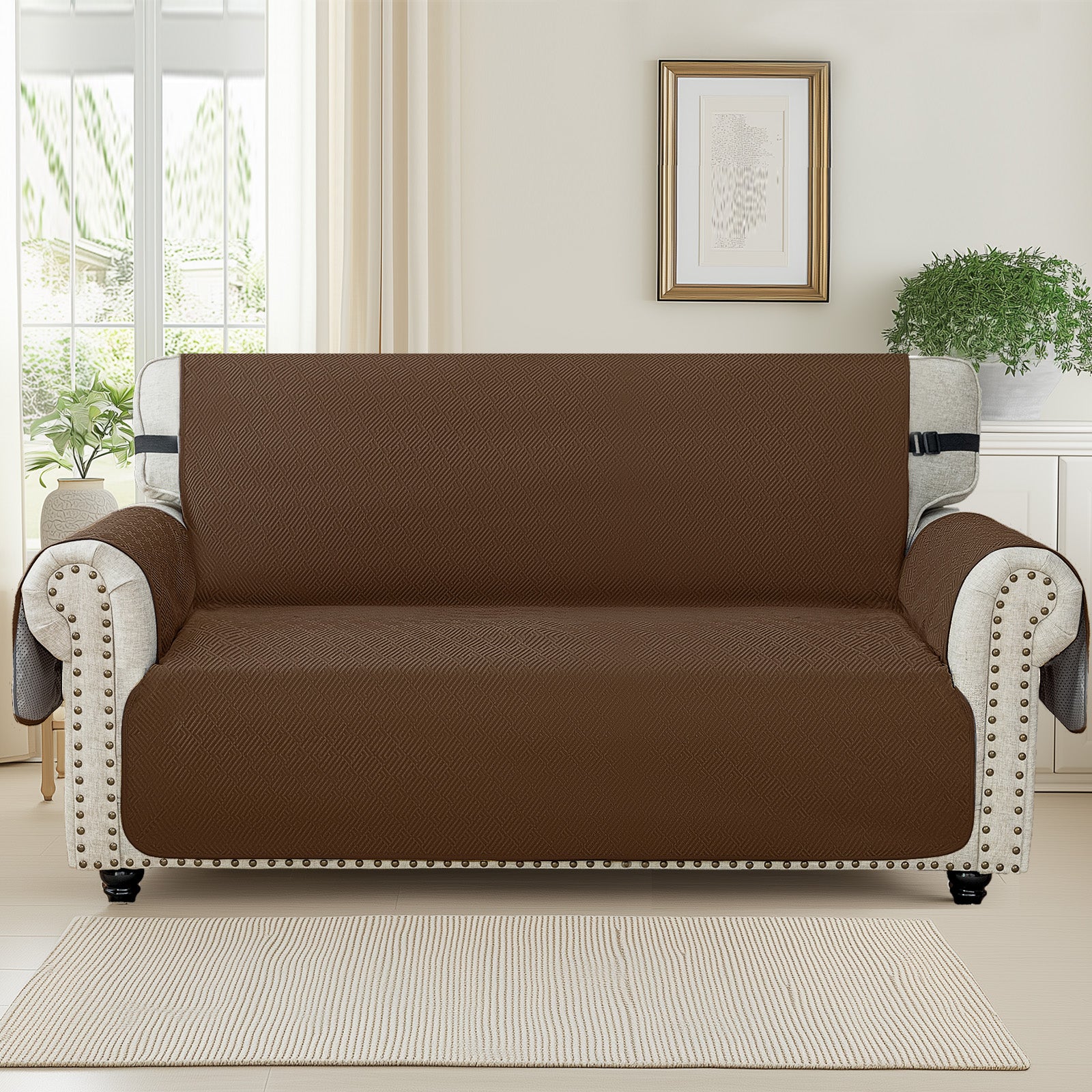YSTYLE 3 Seater Sofa Cover with Armrests Geometric Pattern Anti Slip-YSTYLE