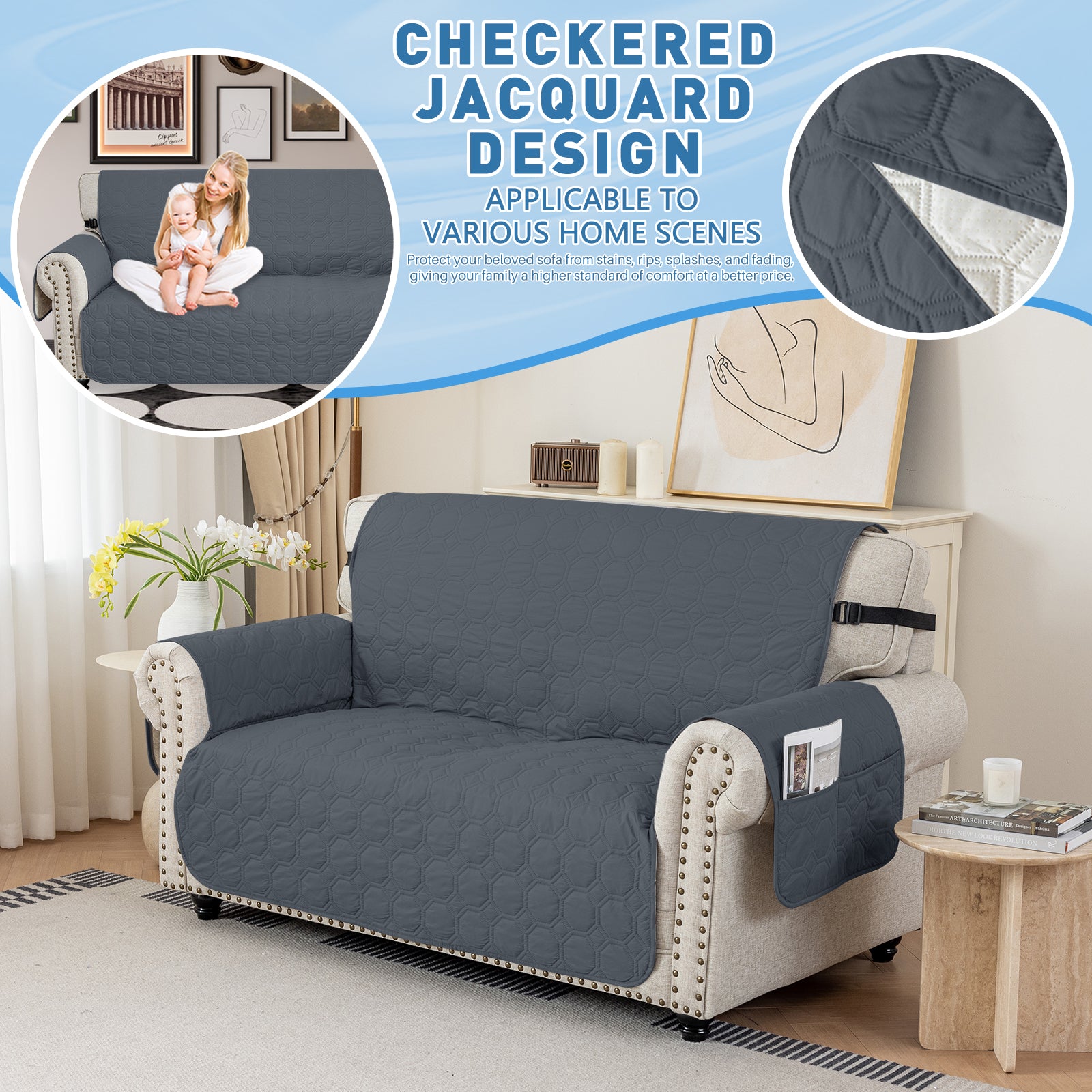 YSTYLE imperméable 2 Seater canapé couverture with accoudoirs antidérapant