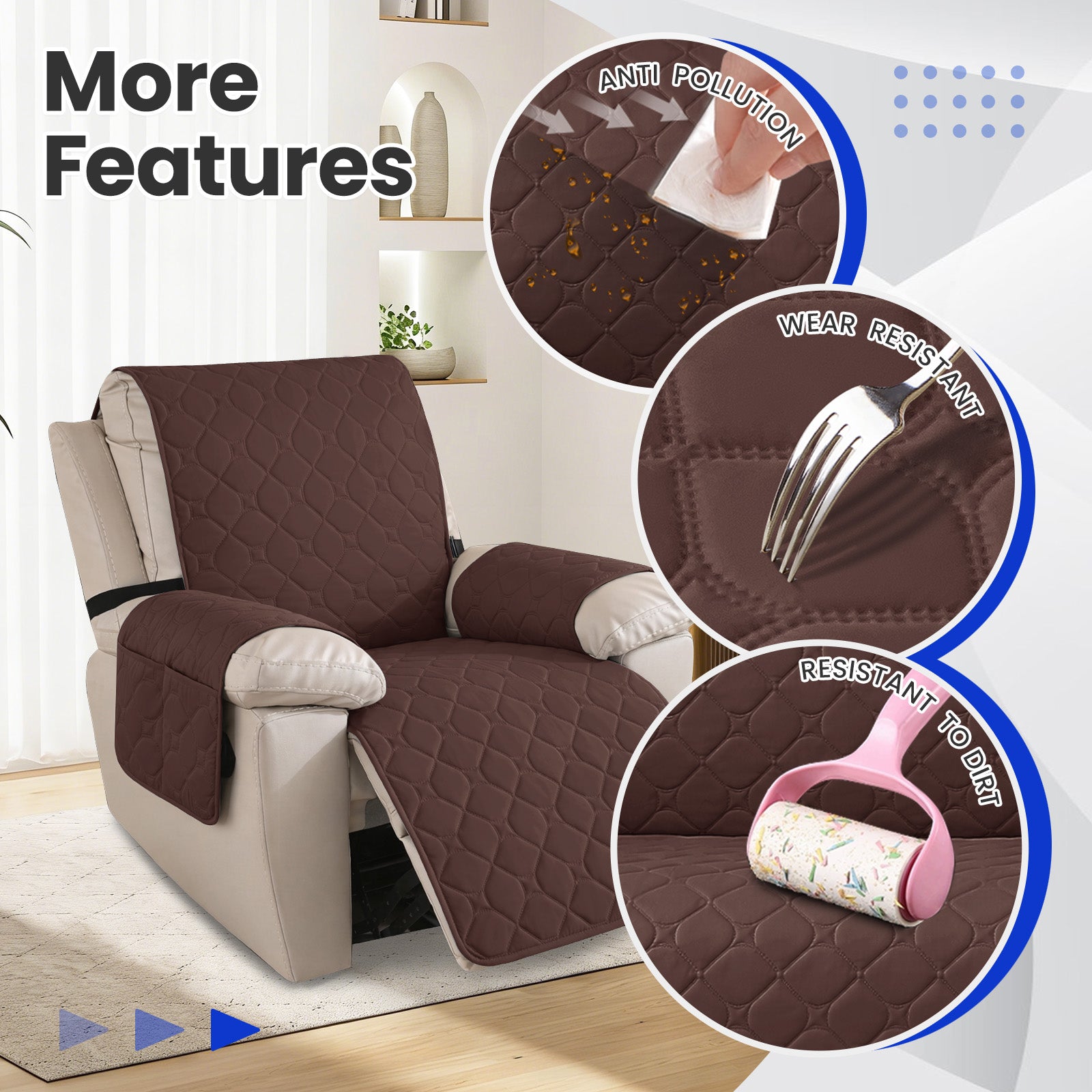 YSTYLE imperméable Recliner Armchair couverture with accoudoirs 1 Seater
