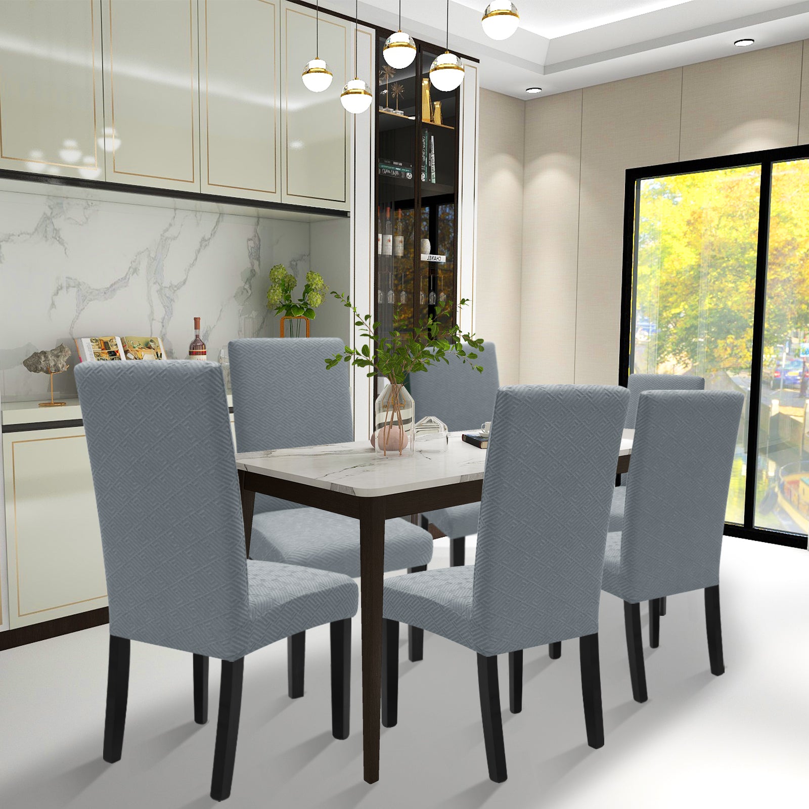 YSTYLE Stretch Chair Covers – 4 PCS, Universal Fit, Anti-Scratch, Washable, Modern Style-Jacquard Back