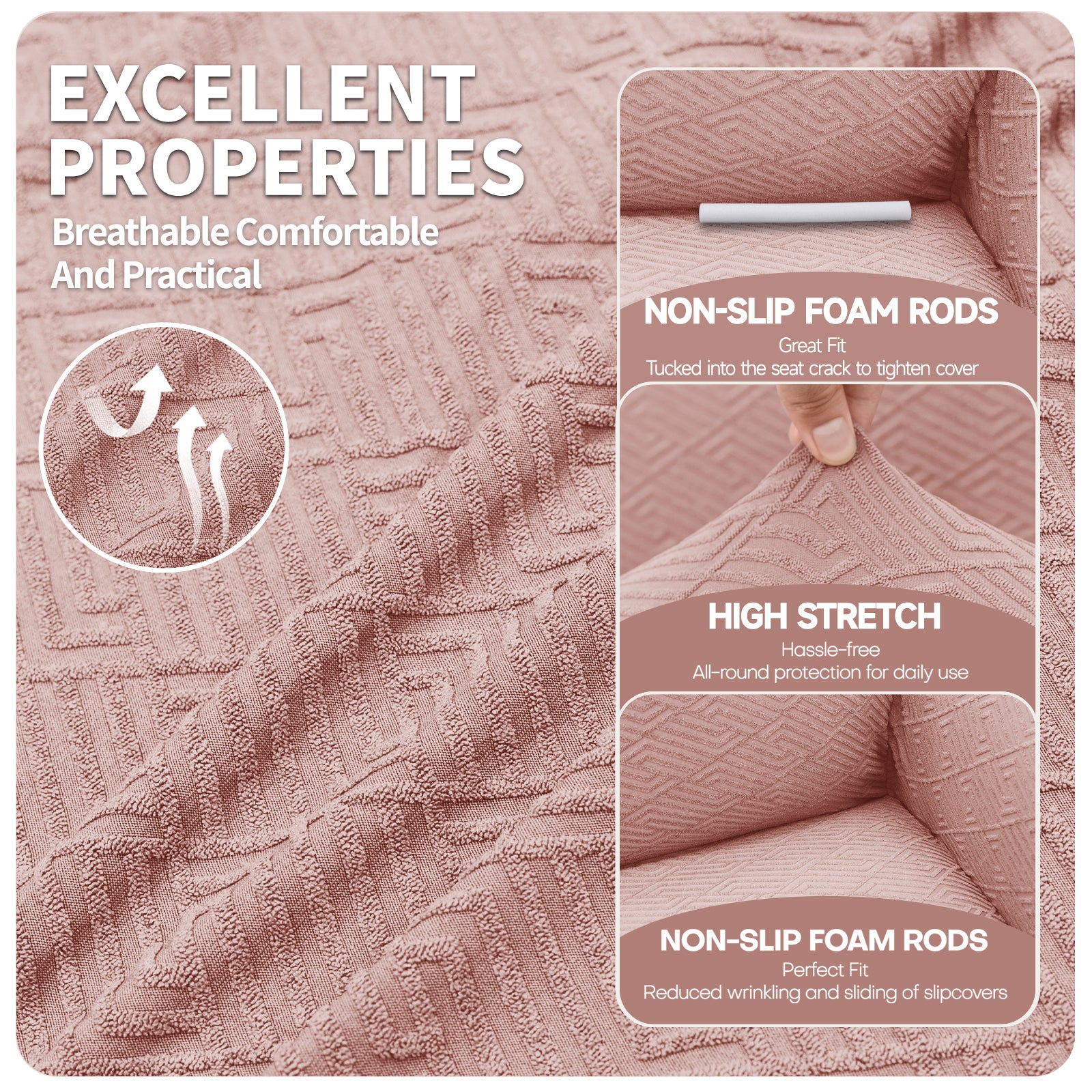 Manta para sofá de 3 asientos YSTYLE - Ajuste elástico, resistente a arañazos de mascotas, geométrico jacquard, antideslizante, lavable - Forma de espalda