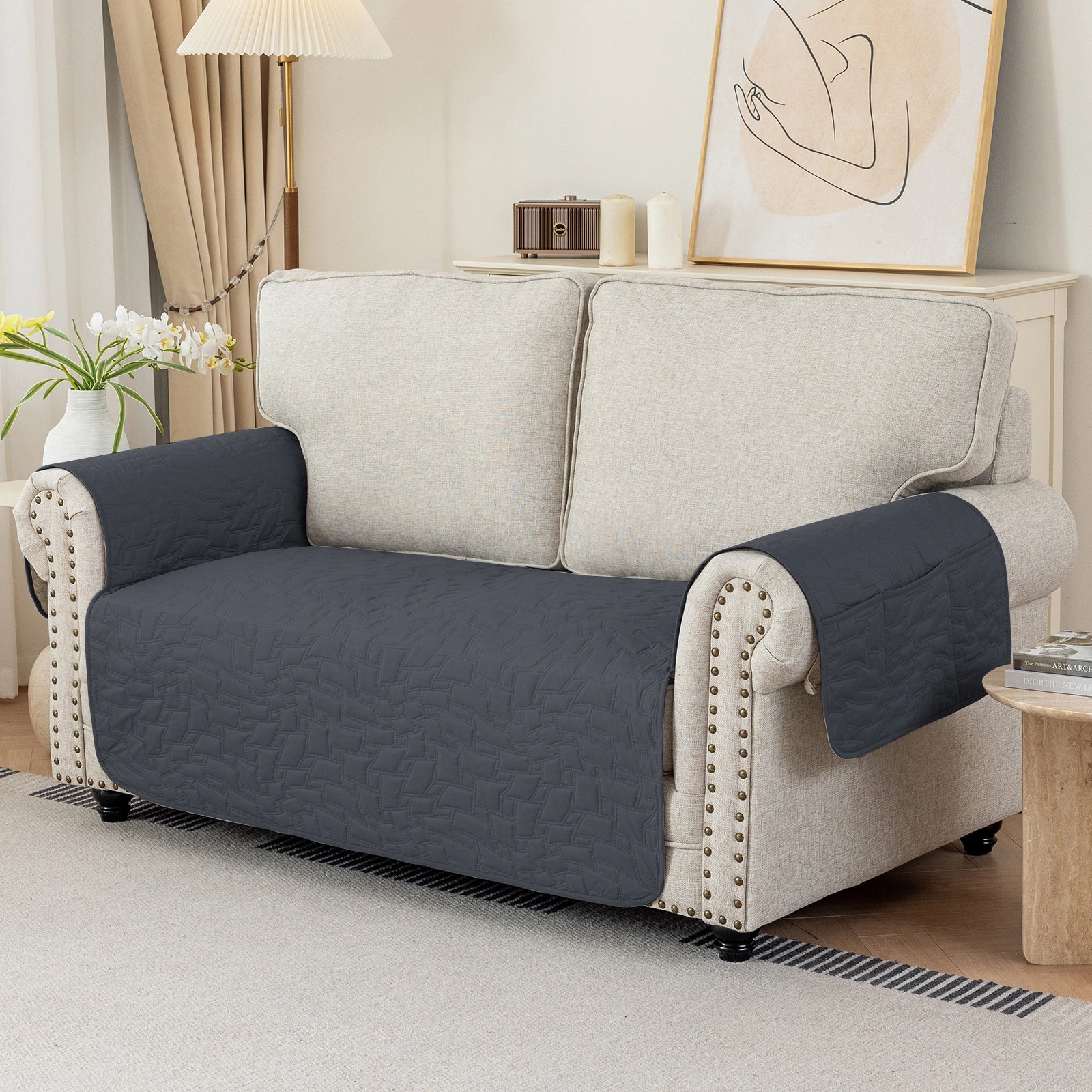 YSTYLE 2 Seater Sofa Cover Universal – Anti-Slip, Pet-Friendly, Couch Protector with Side Pockets