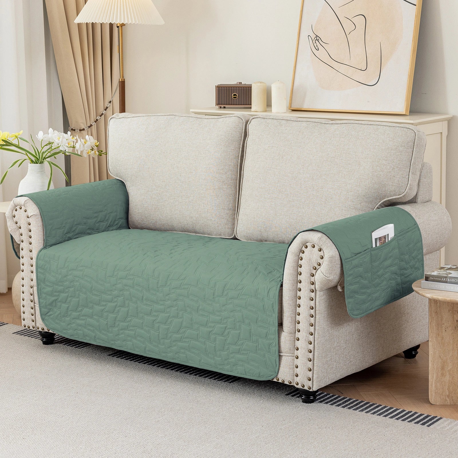 YSTYLE 2 Seater Sofa Cover Universal – Anti-Slip, Pet-Friendly, Couch Protector with Side Pockets