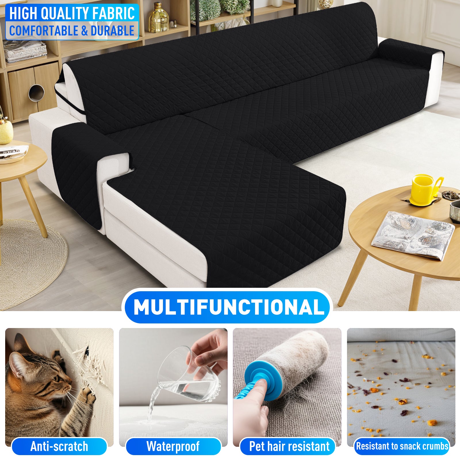Ystyle Waterproof 4 Seater Corner Sofa Cover Reversible Anti Slip-YSTYLE