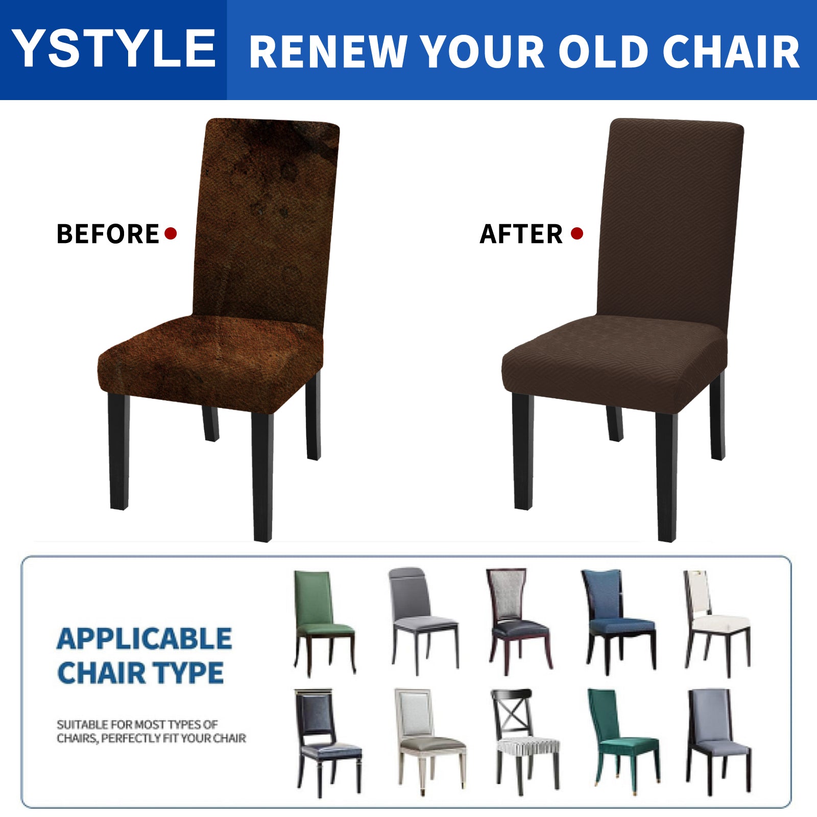 2 Coperture Elastiche per Sedie con Schienale in Tessuto Morbido YSTYLE