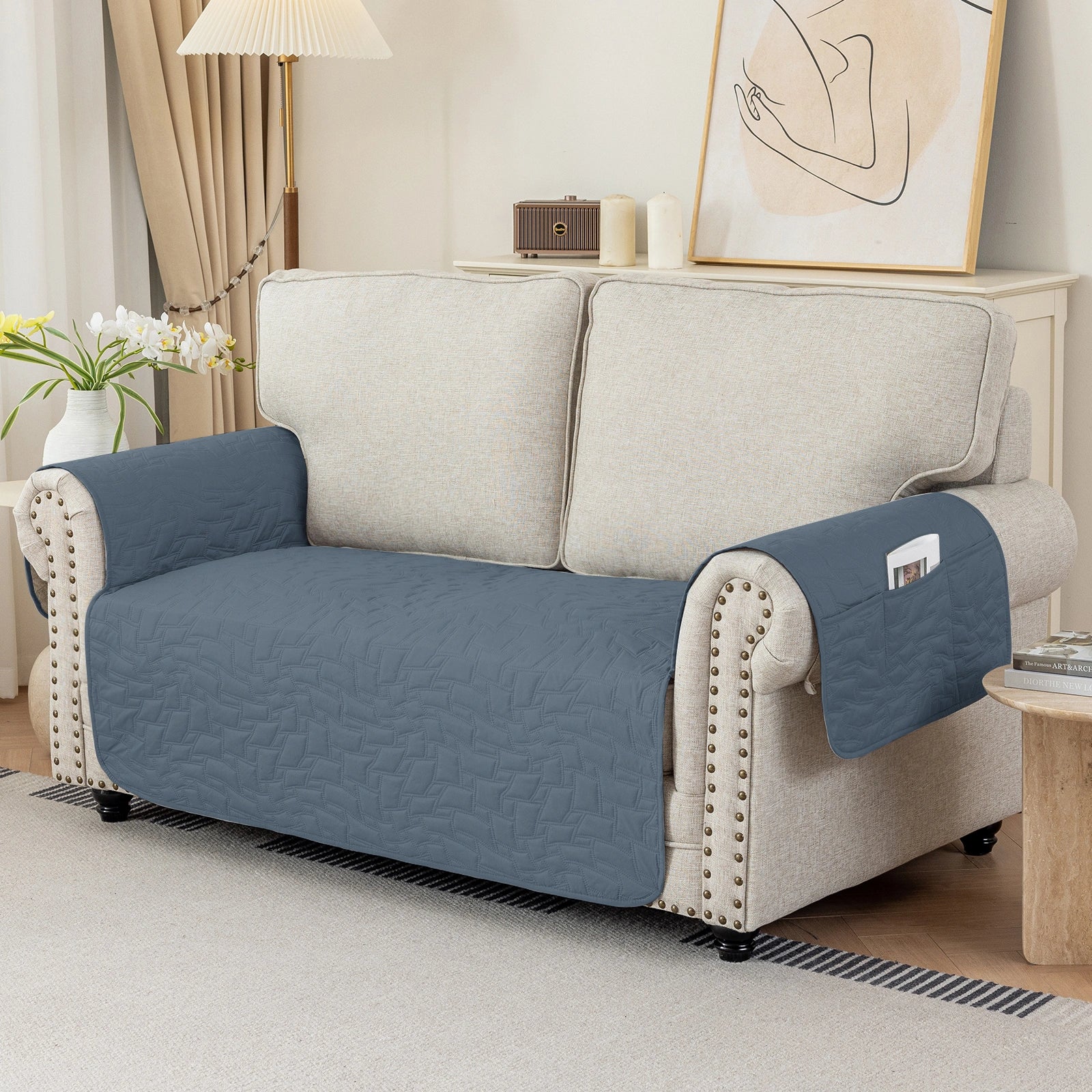 YSTYLE 2 Seater Sofa Cover Universal – Anti-Slip, Pet-Friendly, Couch Protector with Side Pockets