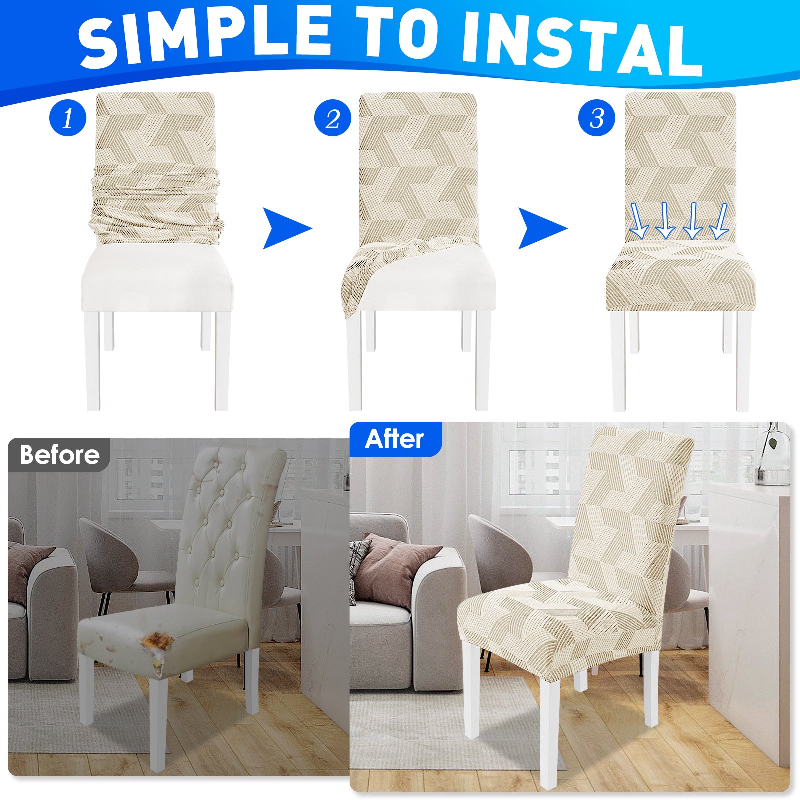 Ystyle 6-Piece Chair Covers with Backrest, Universal Kitchen Chair Covers, Removable Elastic Dining Chair Slipcovers, Stain-Resistant Chair Protectors, Washable, for Kitchen and Living Room