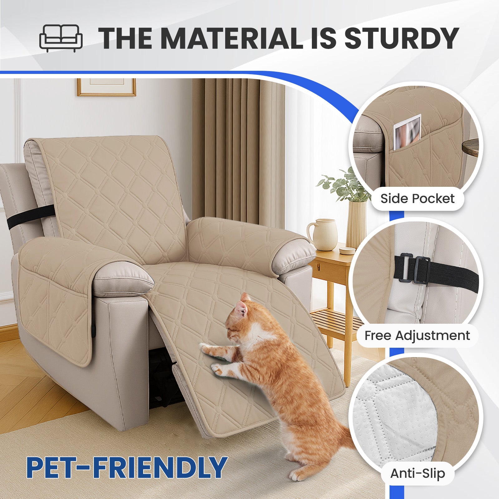 YSTYLE Waterproof Armchair Cover with Pockets and Non Slip Backing-YSTYLE