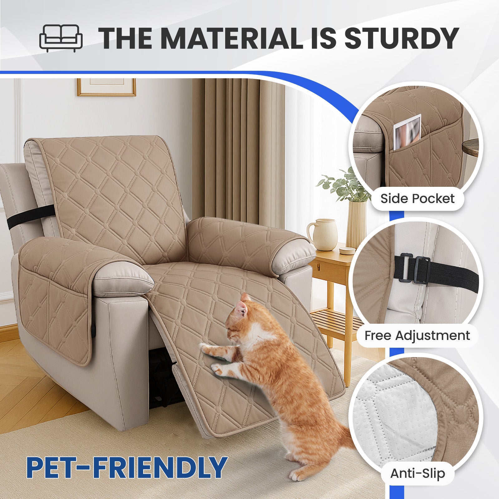 Waterproof Recliner Chair Cover 1 Seater with Armrests